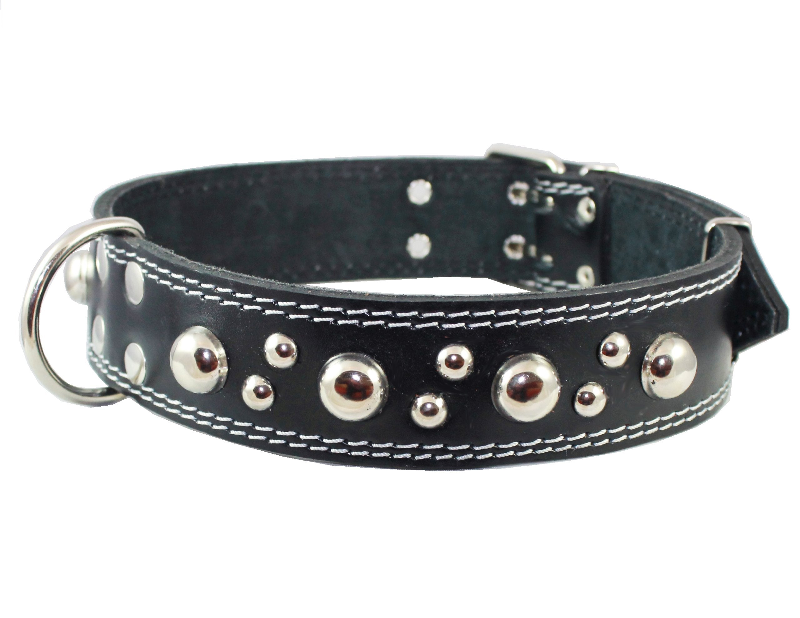 Genuine 1.75' Wide Thick Leather Studs Dog Collar. Fits 21.5'-26' Neck, Xlarge Breeds Great Dane