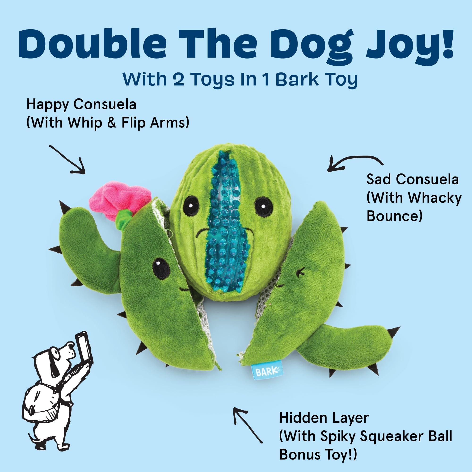Barkbox 2 In 1 Interactive Plush Dog Toy - Rip And Reveal Toy For Dogs And Puppies - Stimulating Squeaky Pet Toys | Consuela Cactus (Large)
