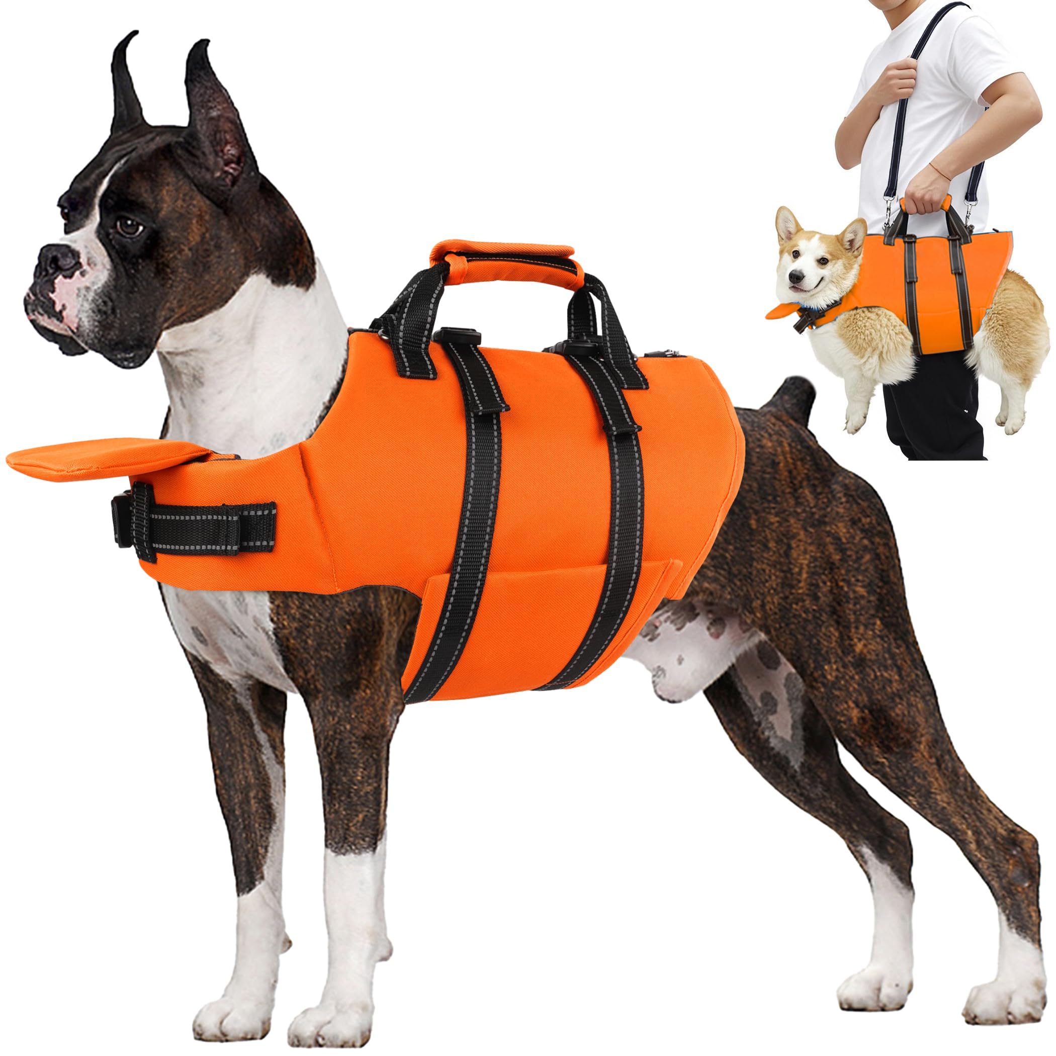 Petglad Dog Life Jacket With 4Ft Leash, Reflective Pet Life Vest With Zipper And Handle For Swimming Boating, Adjustable High Bu
