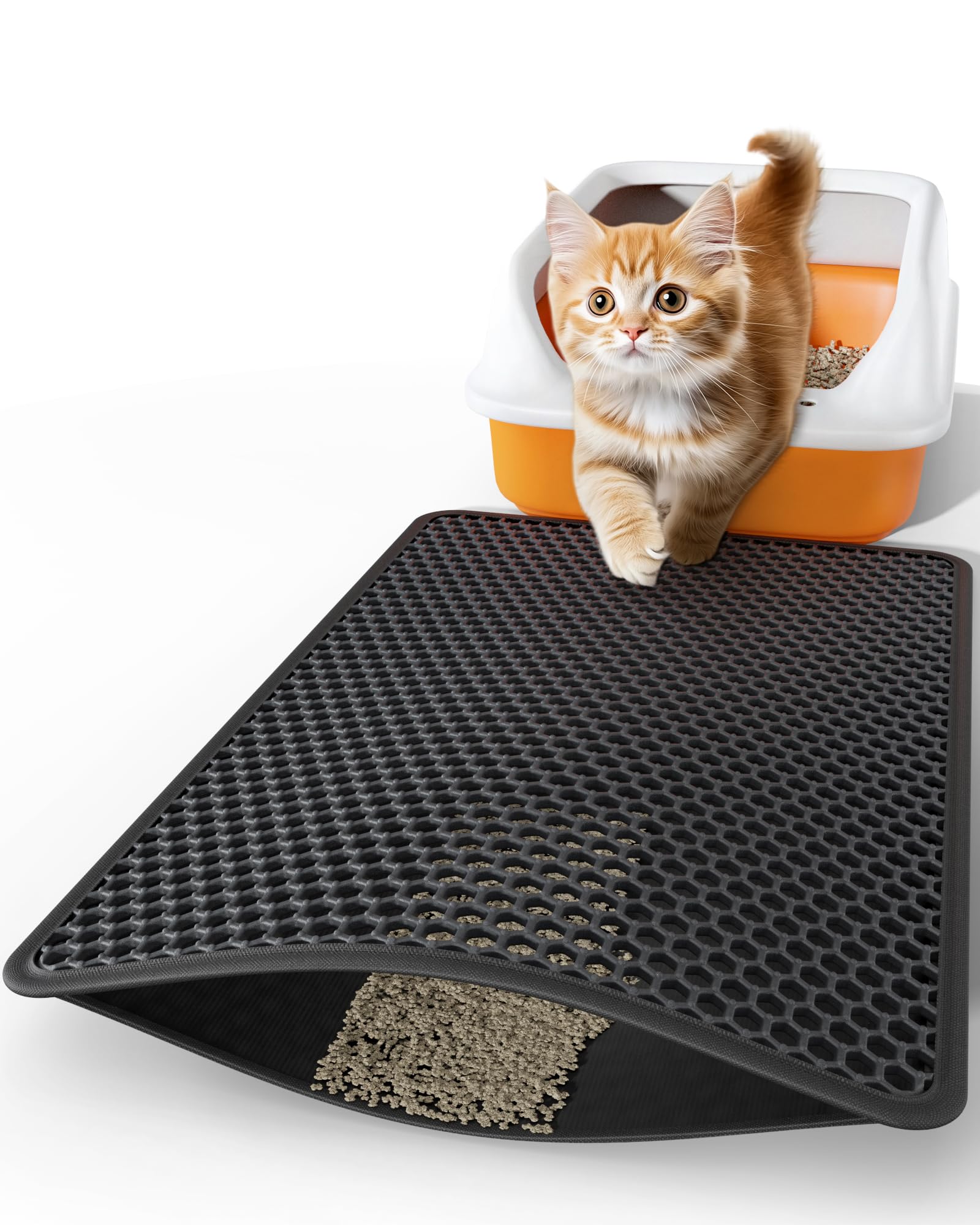 Powools Cat Litter Mat - 23.2 x 14.6 Small Litter Box Mat with Double Layers, Urine-Proof and Non-Slip Litter Trapping Mat, Easy