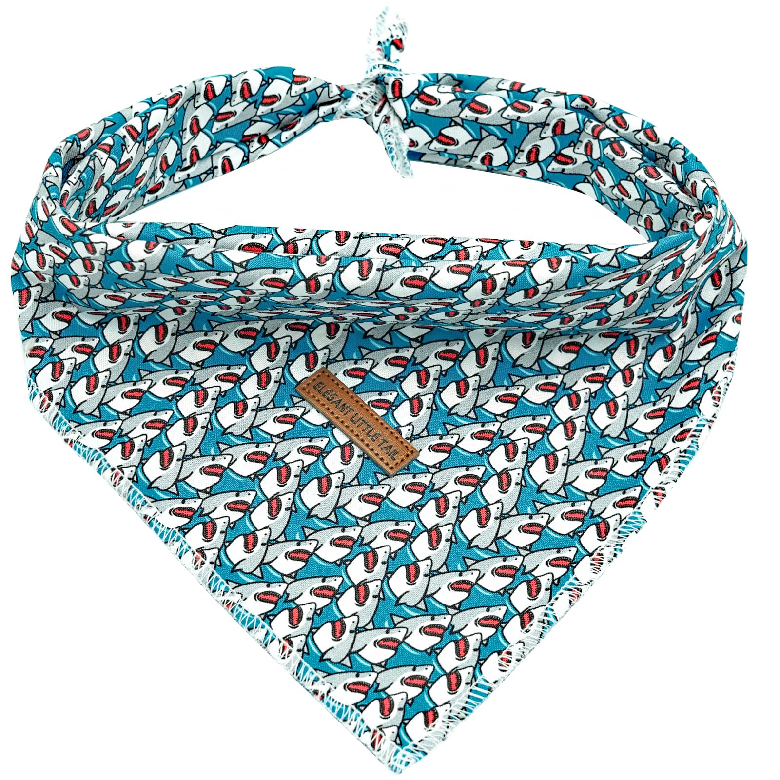 Elegant Little Tail Dog Bandanas - 1Pack Shark Print Cute Washable Summer Boy Scarf Square Bib Kerchief Adjustable Pet Bandana F