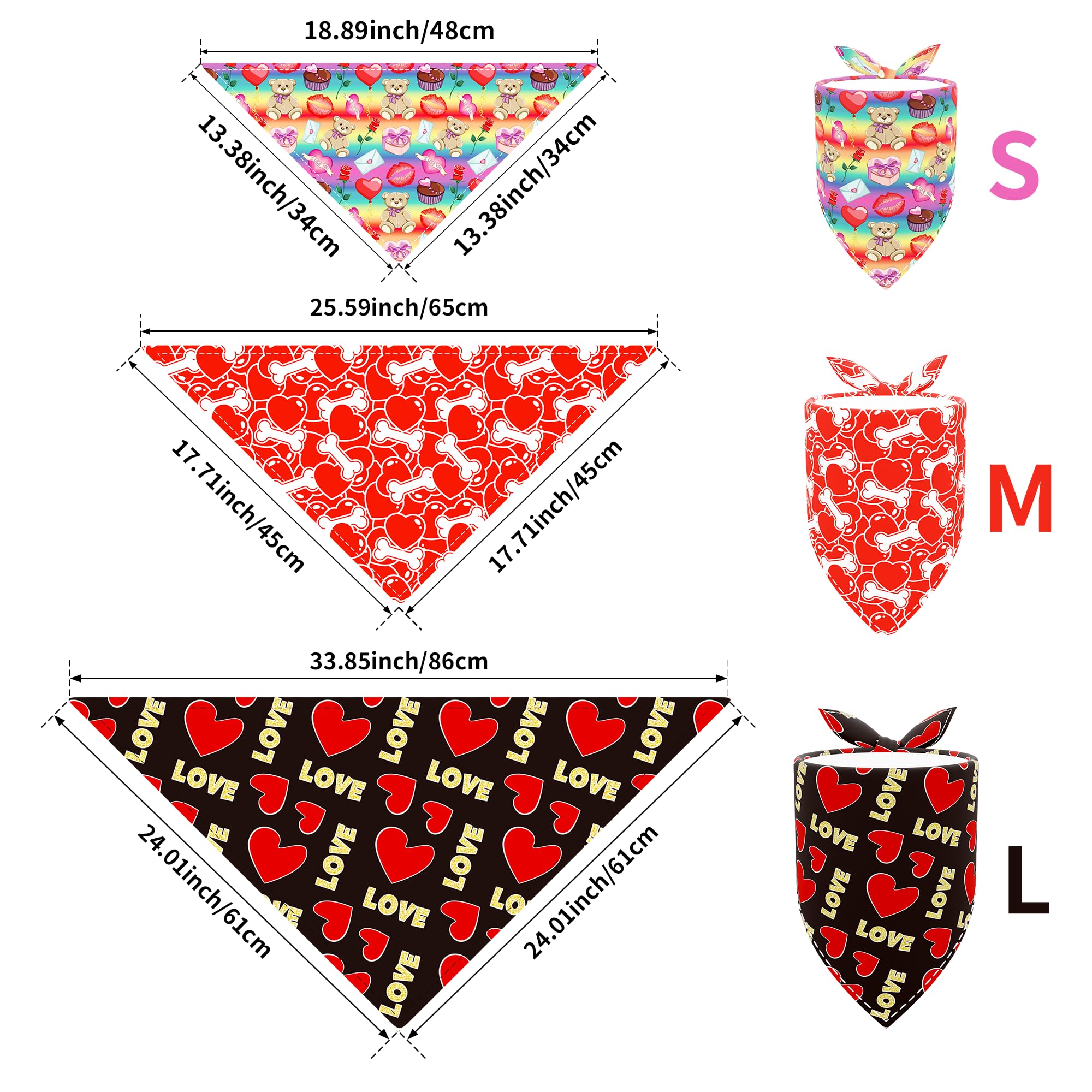 JpGdn 10PCS Valentines Day Dog Bandanas with Heart Lip Rose Love Print for Small XS Breed Dog Triangle Bibs Scarves for Boys and