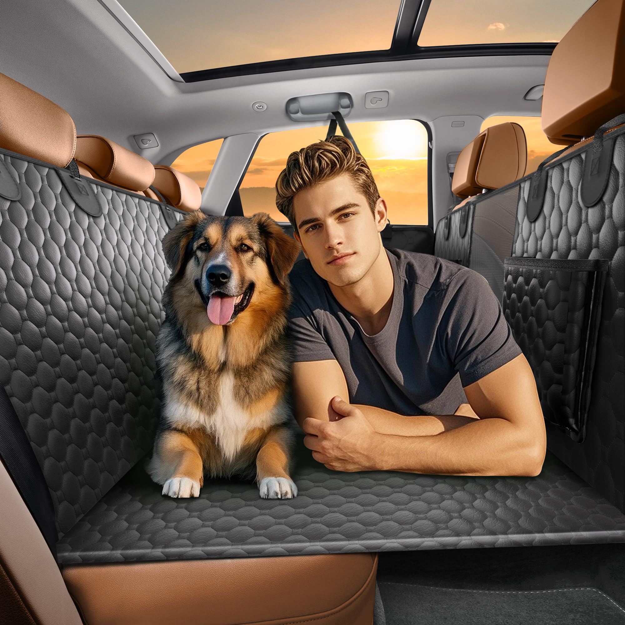 Back Seat Extender For Dogs Holds 400Lbs, Pu Leather Hard Bottom Car Seat Cover For Dogs,Heavy Duty Dog Car Seat Cover For Back 