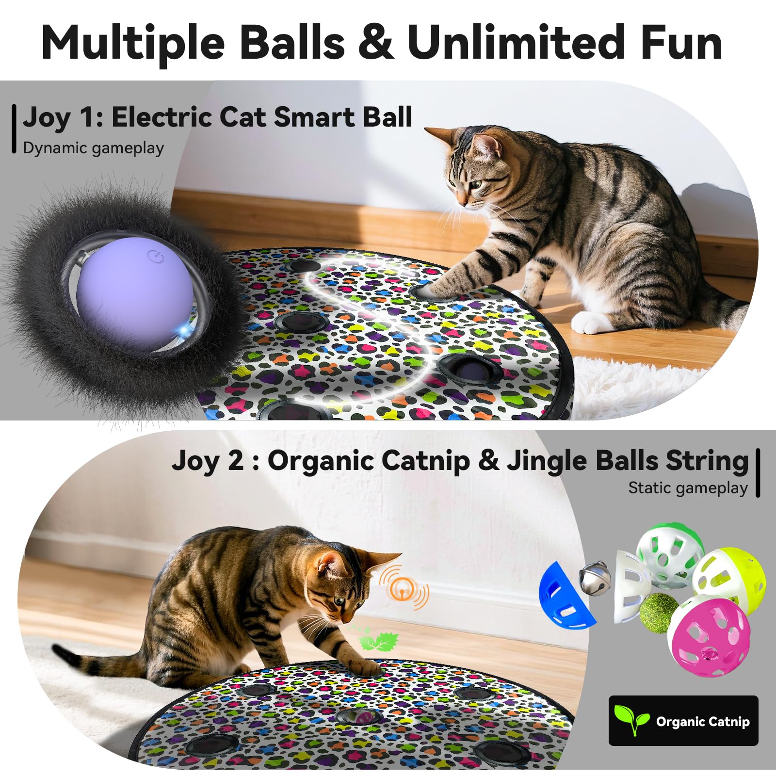 ORSDA Cat Toys for Indoor Cats, Interactive Activated Moving Ball in 7 Holes Mat, Automatic Fast Rolling Ball, Hide and Seek Toy
