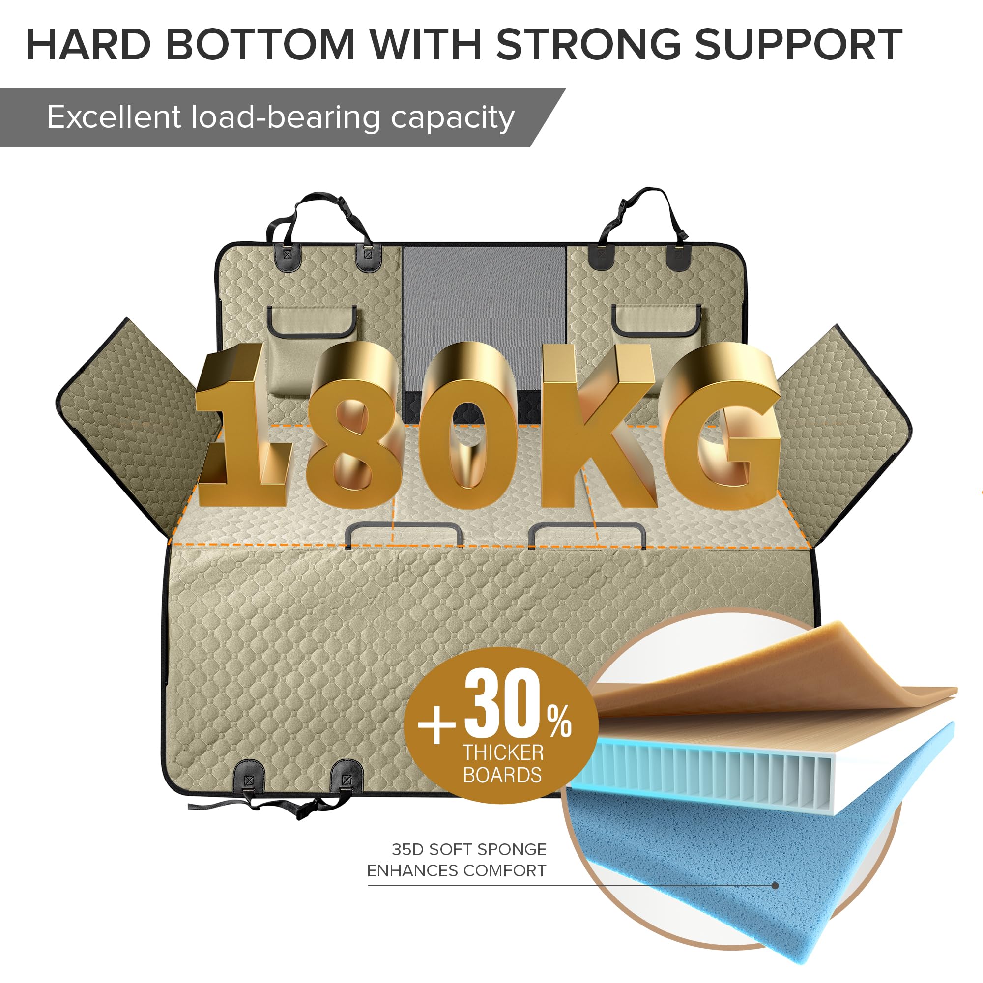 SHARLOVY XL Truck Back Seat Extender for Dogs, Large Hard Bottom Dog Car Seat Cover for Back Seat, Heavy Duty Dog Car Hammock, W