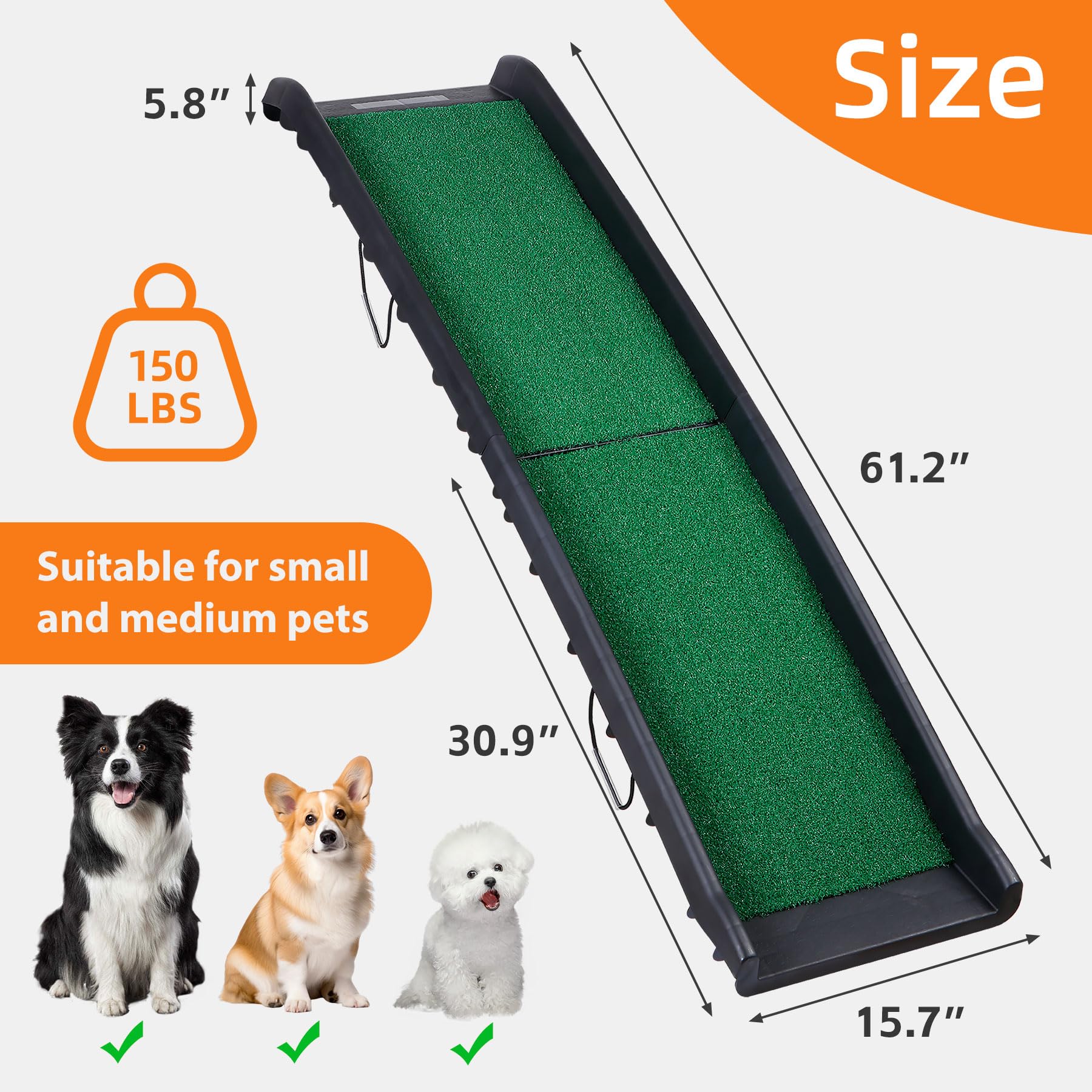 Epetlover 61 Inches Folding Dog Ramp for Cars Trucks SUVs Portable Pet Ramps for Large Dogs Non-Slip Stairs Step Ladder with Rai