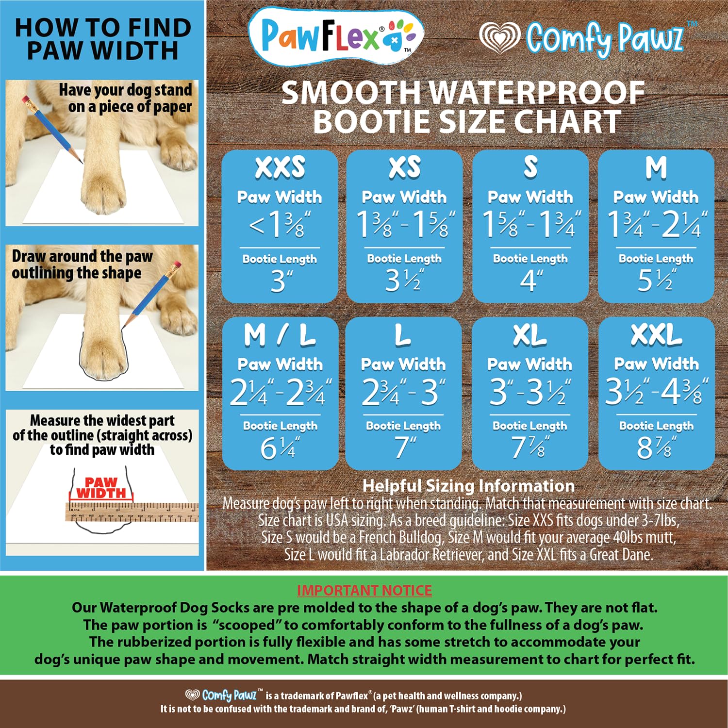 PawFlex Double Dipped Waterproof Dog Socks Comfy Pawz Soft Indoor/Outdoor Dog Booties with Rubberized Bottom| Non-Slip Silicone