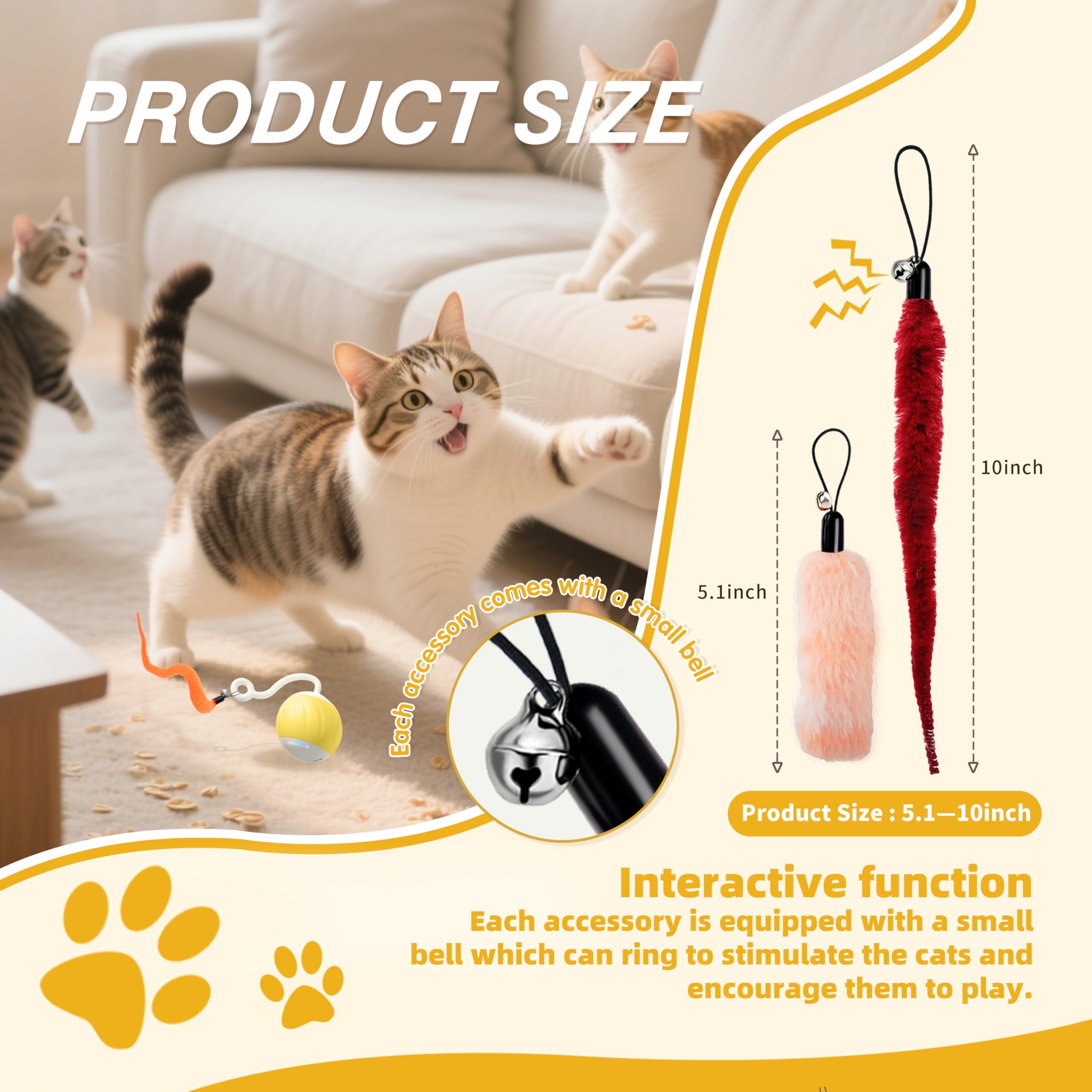 Aaa Amusang Cat Ball Toys Attachments - 10 Pcs Toy Refill Set, Includes 6 Worm, 2 Short Furry Worms, 2 Fish, Interactive Cat Fea