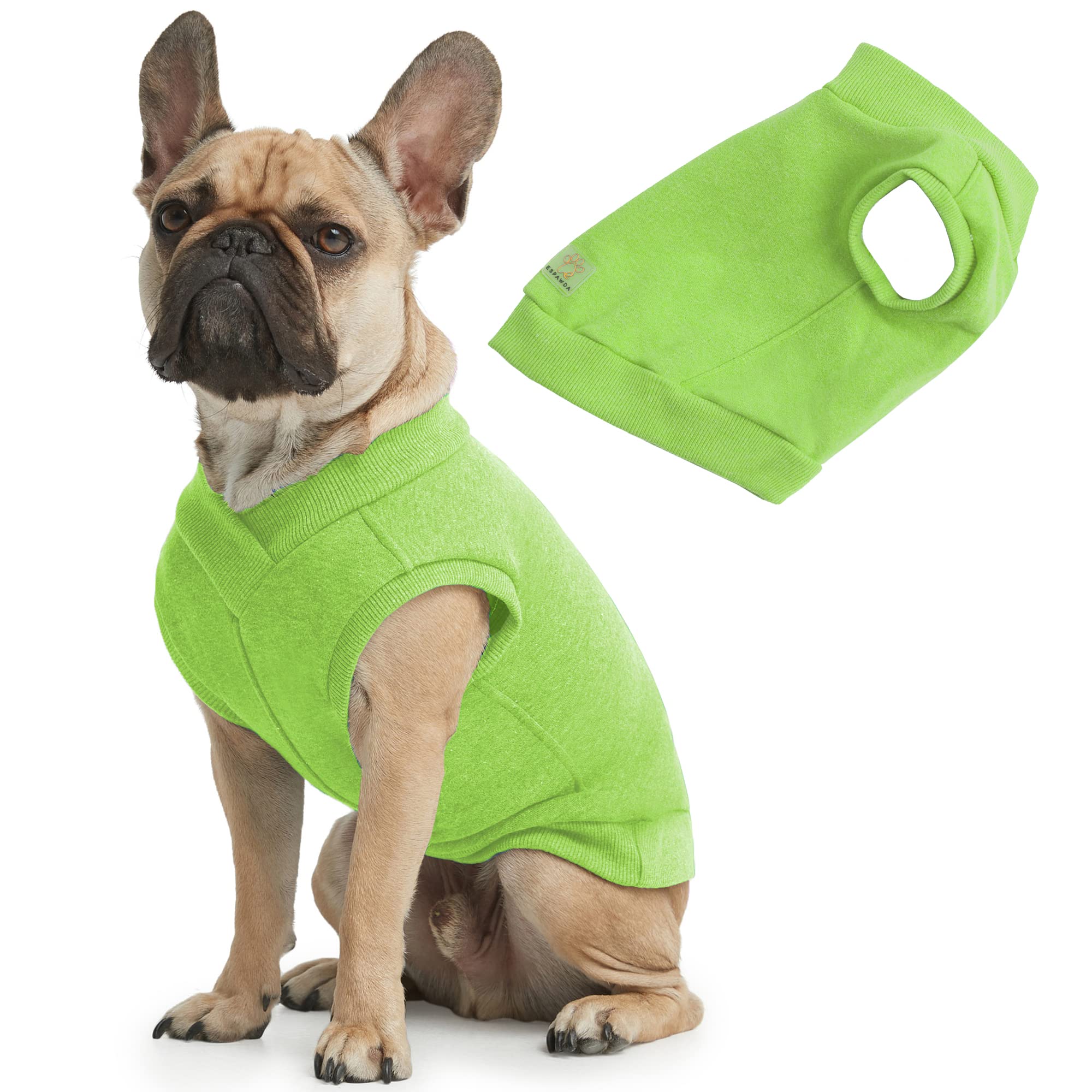 Espawda Casual Stretch Comfort Cotton Dog Sweatshirt Sweater Vest For Small Dogs, Medium Dogs, Big Dogs (X-Large, Lime Green)