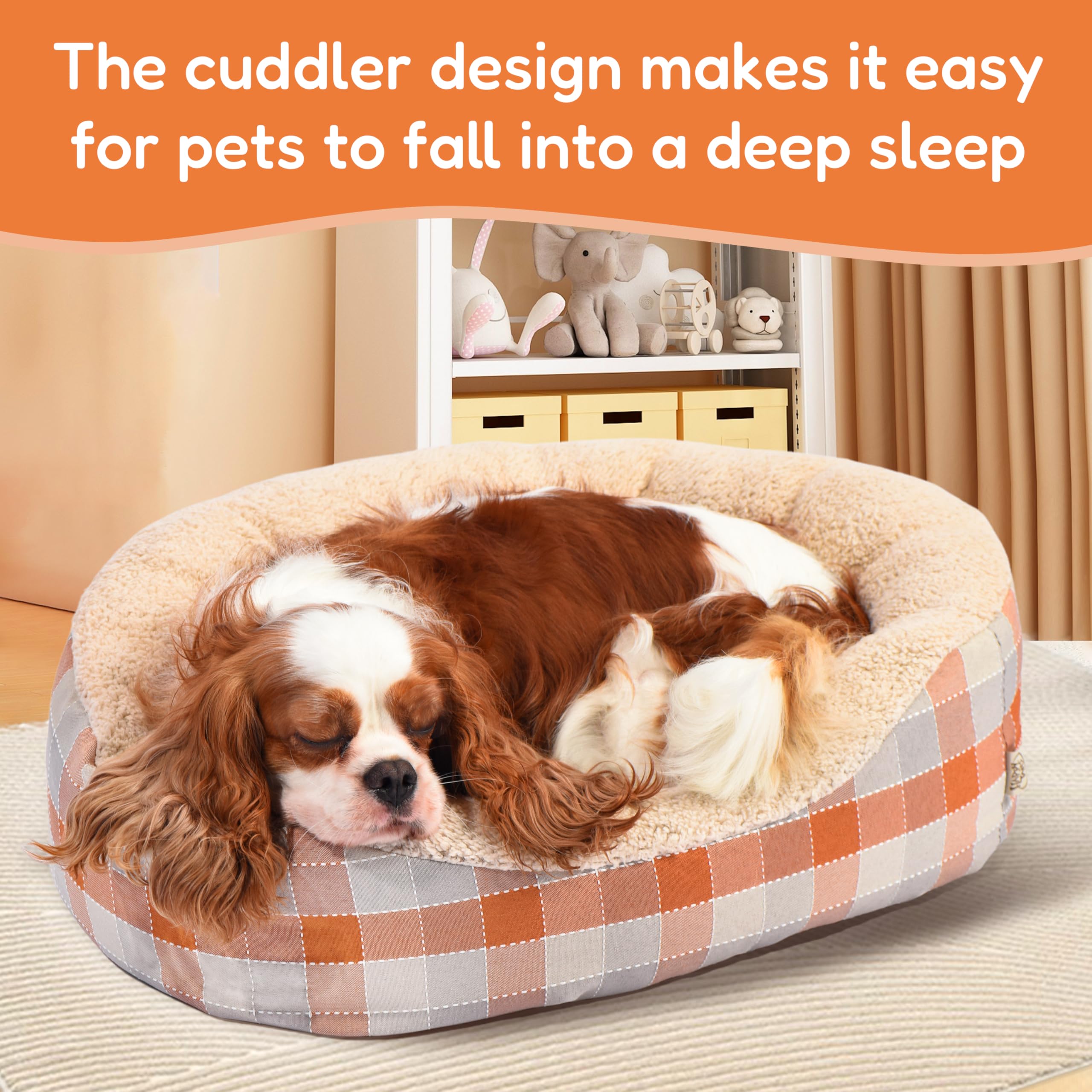 Fluffydream Cute Calming Cuddler Dog Bed, Dog Sofa Bed, Up To 25 Lbs, 21'' X 17'', Orange And White