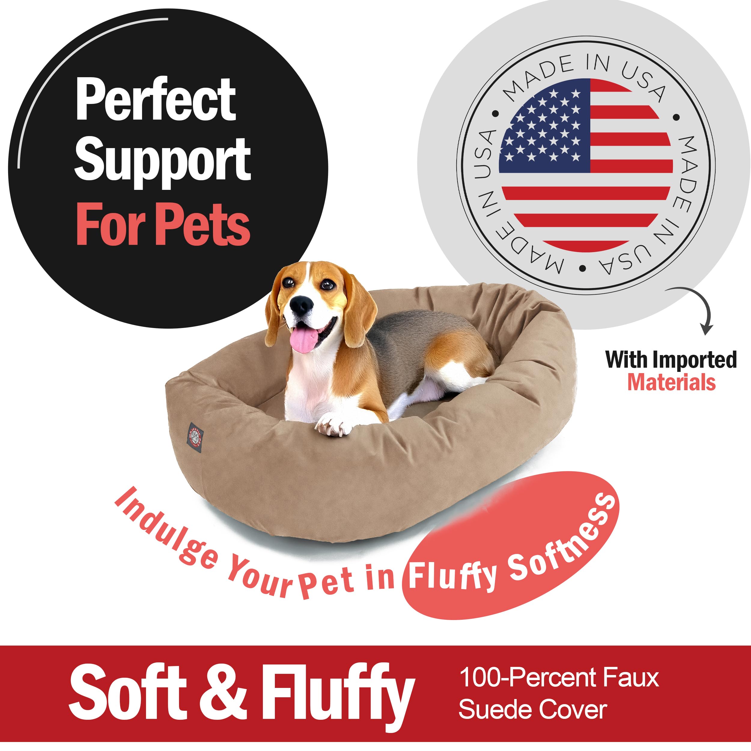 Majestic Pet 32 Inch Suede Calming Dog Bed Washable 32x23x7 (Inch) - Cozy Soft Round Donut Dog Bed with Spine Support for Dogs t