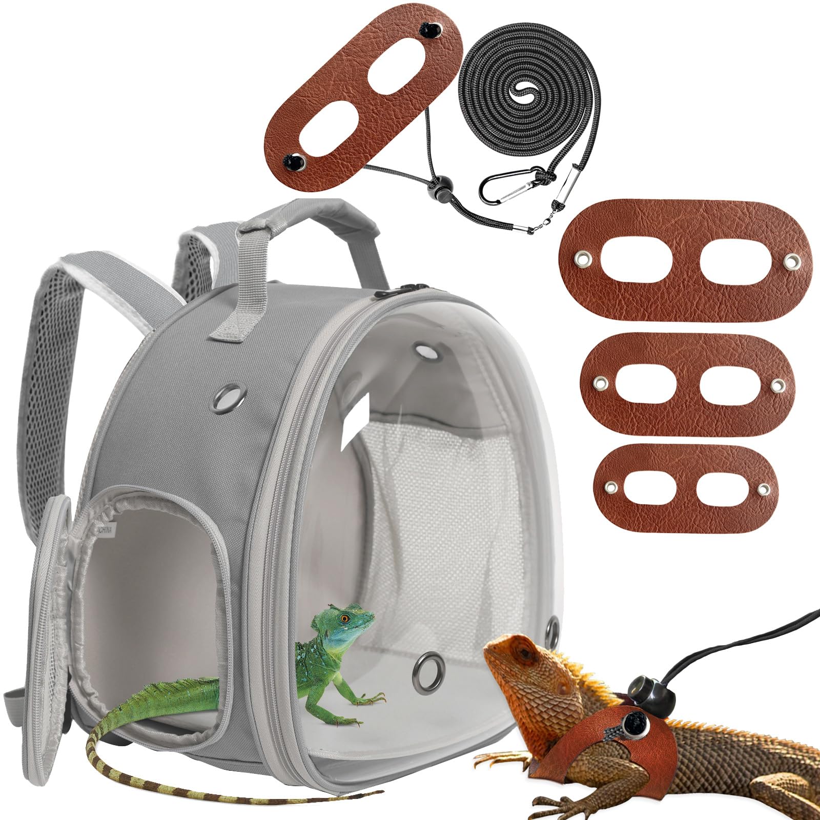 Leopard Gecko Travel Carrier,Bearded Dragon Travel Backpack With Harness And Leash Set,Space Capsule Clear Bubble Window Astrona