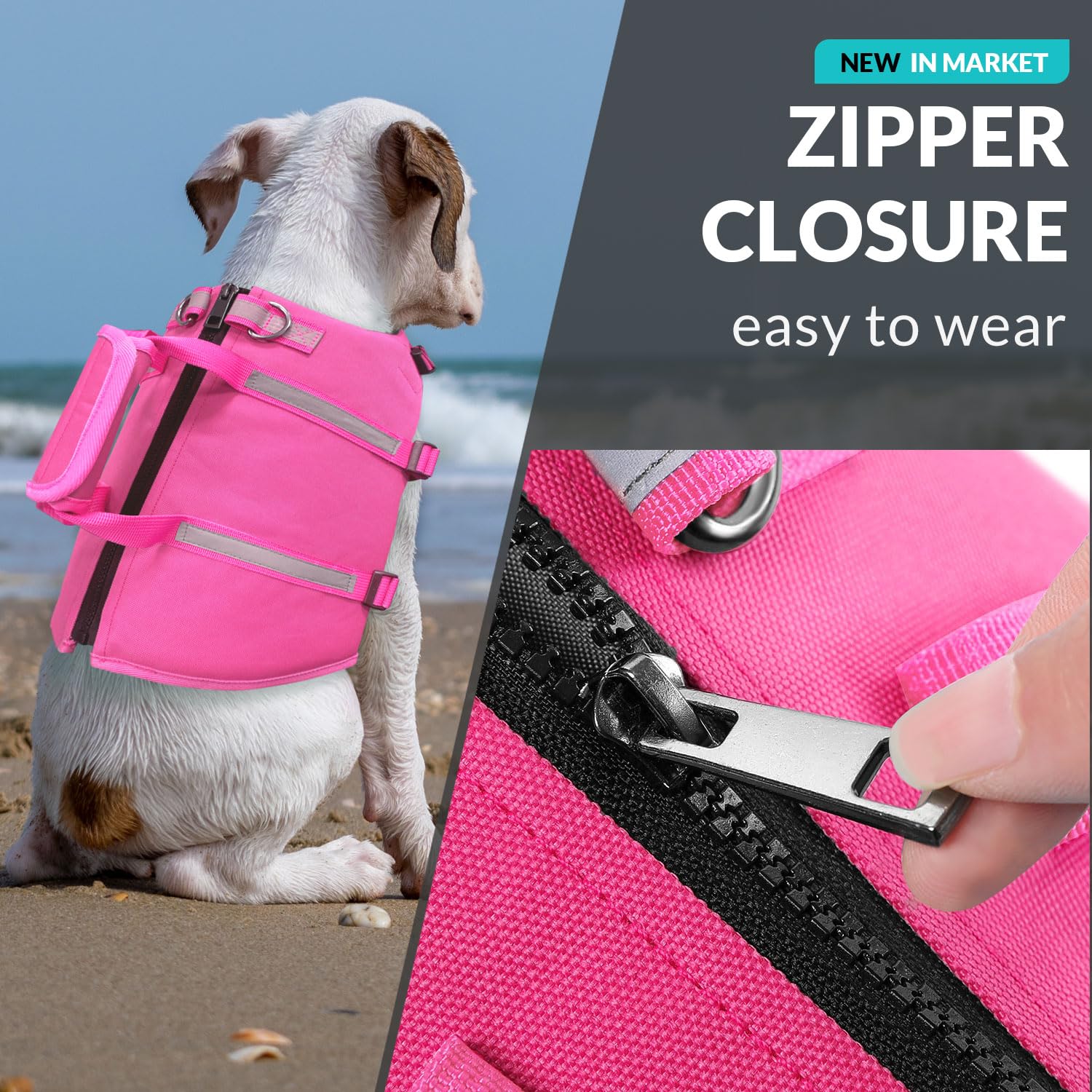 Queenmore Xxl Dog Life Jacket, Floating Vest For Boating, Lightweight Adjustable Reflective Lifesaver With Back Zip, Rescue Hand