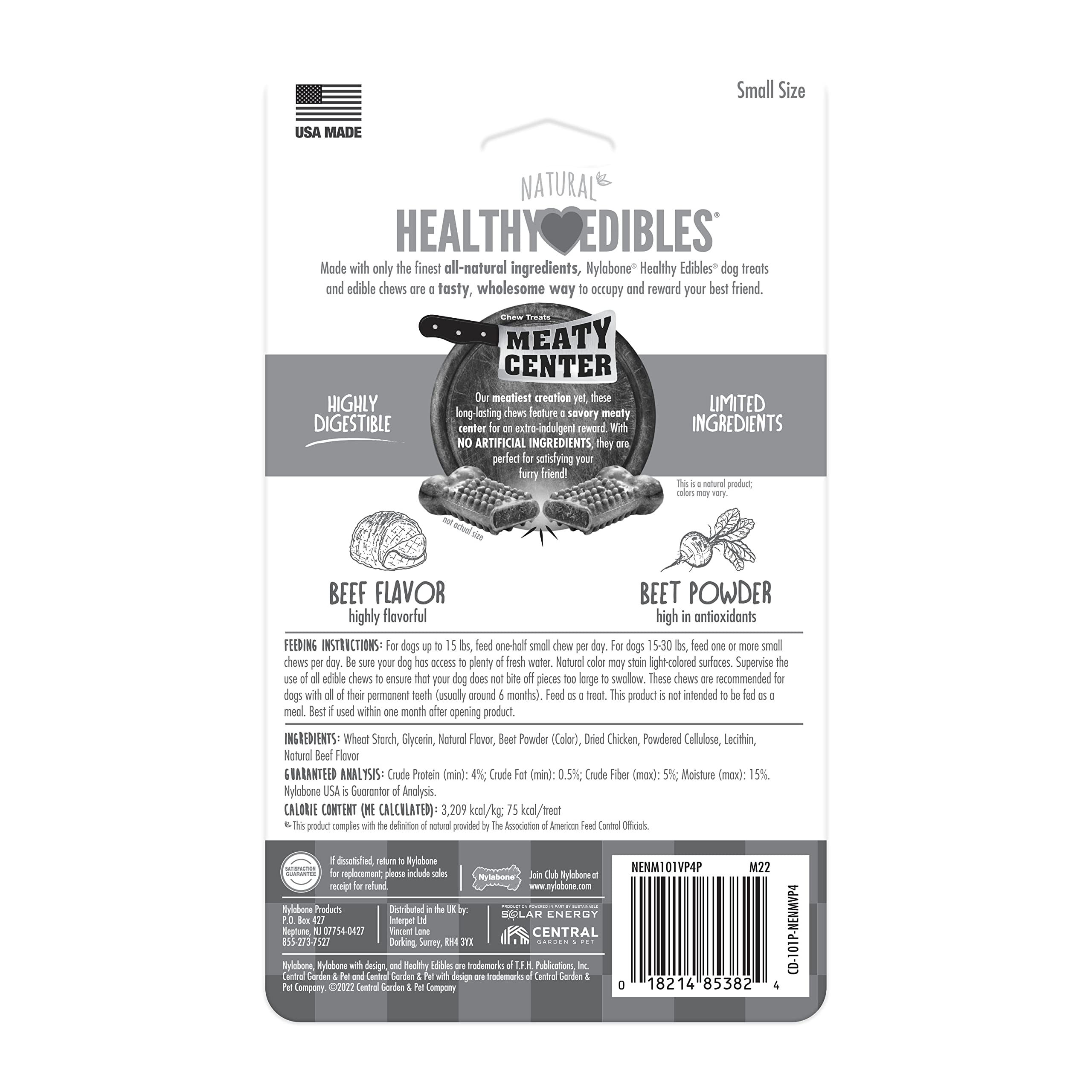Nylabone Healthy Edibles Natural Dog Chews Long Lasting Meaty Center Beef Flavor Treats for Dogs, Small (4 Count)
