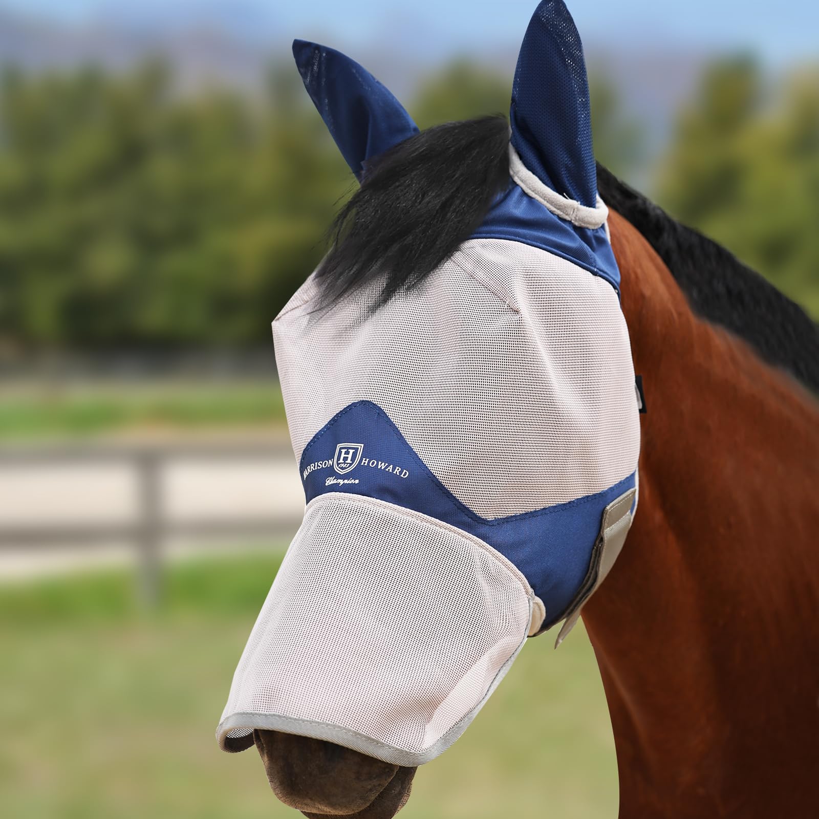 Harrison Howard Full Face Horse Fly Mask UV Protection and Breathable for Equine Use Comfortable Navy XS