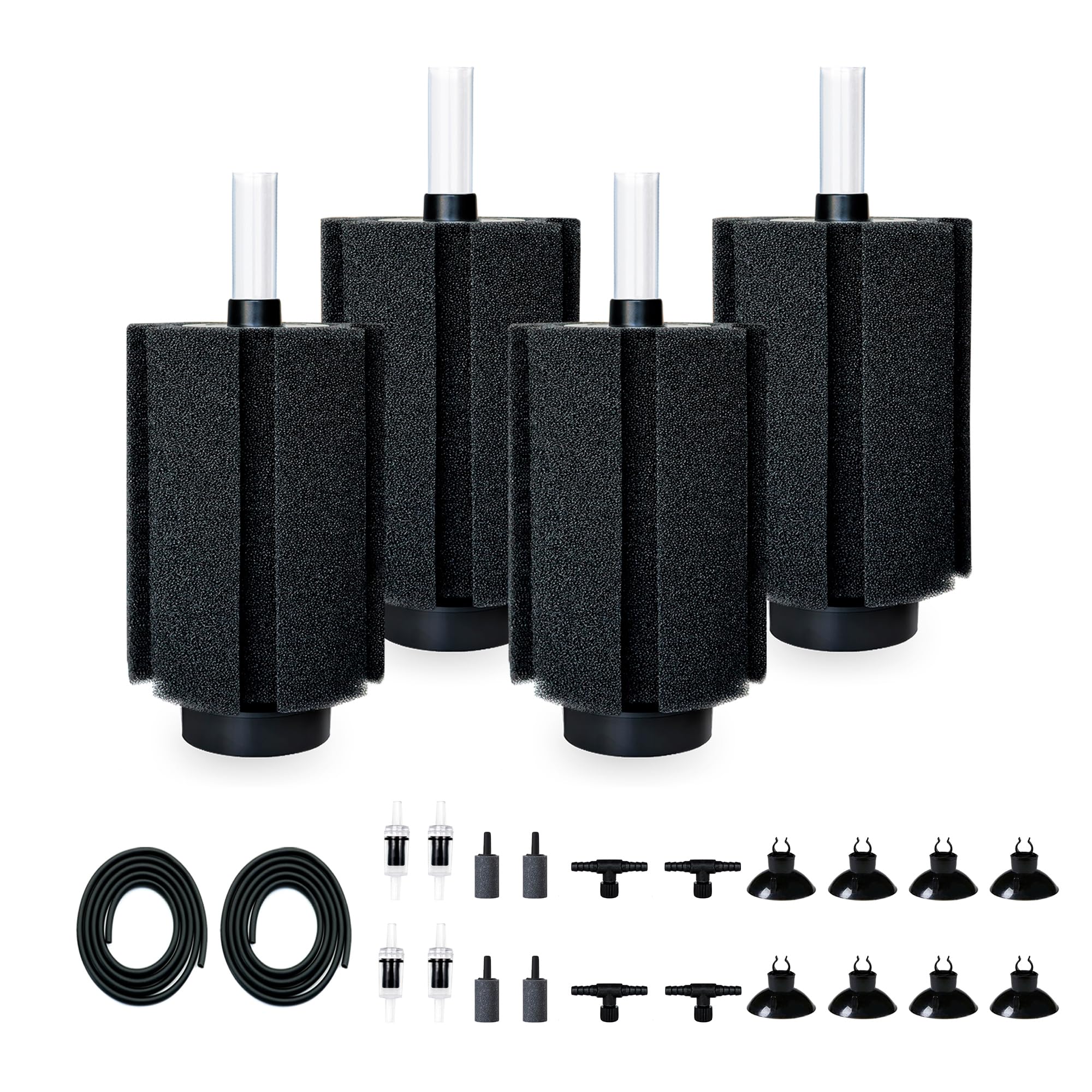 Dvhey 125-150 Gal Extra Large Aquarium Sponge Filter With Air Stone And Ceramic Media, 4 Pack Quiet Fish Tank Sponge Filter For 