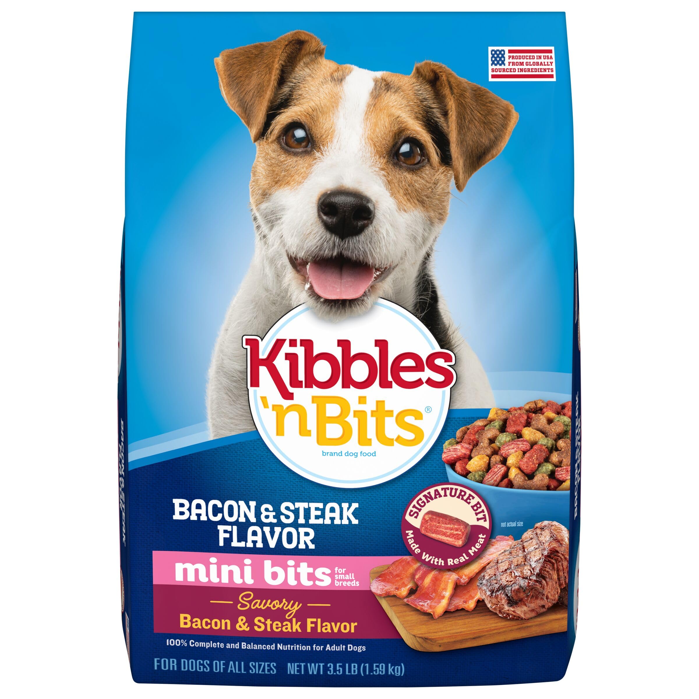 Kibbles n Bits Mini Bits Small Breed Savory Bacon & Steak Flavor Dry Dog Food, 3.5 lb. Bag