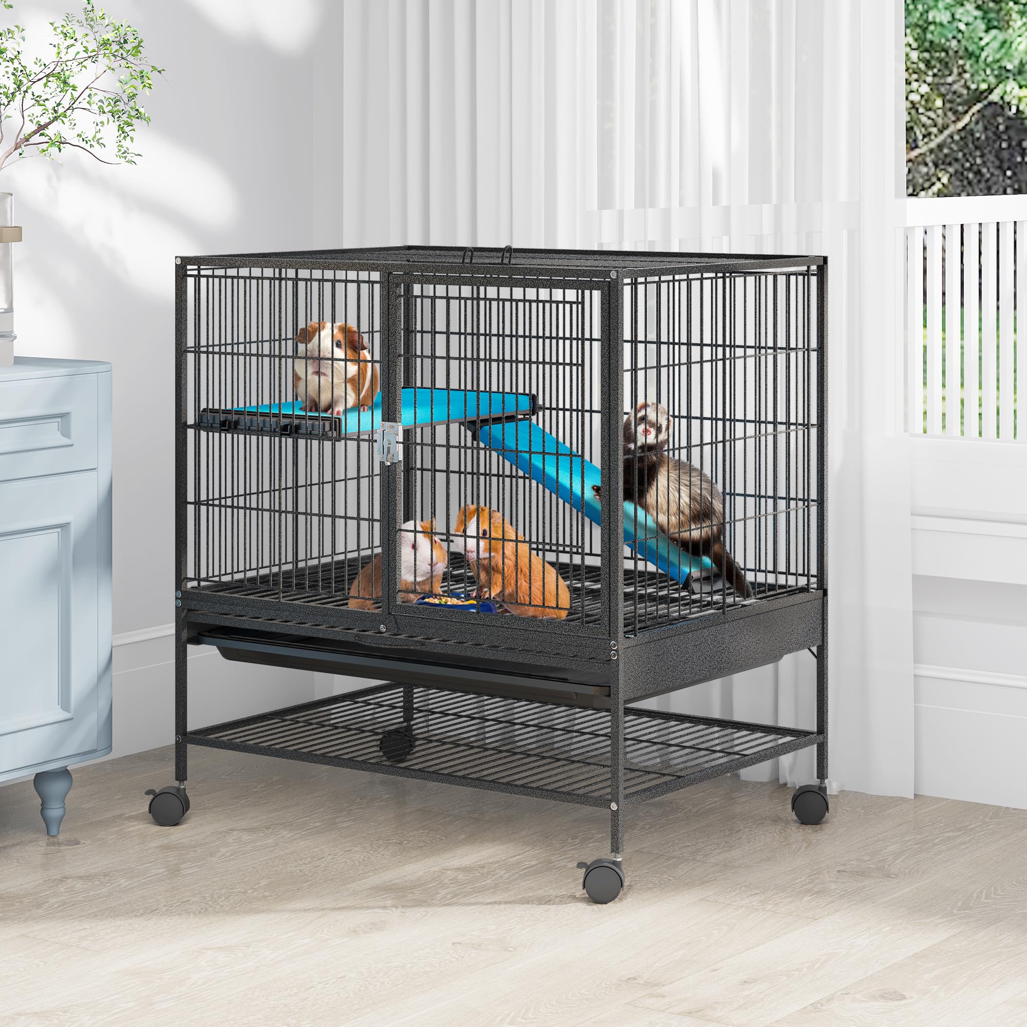 YITAHOME Metal Small Animal Cage: 2-Tiers Critter Nation Cages for Rabbits Hedgehogs Ferret Chinchilla Guinea Pig Large Hamster 