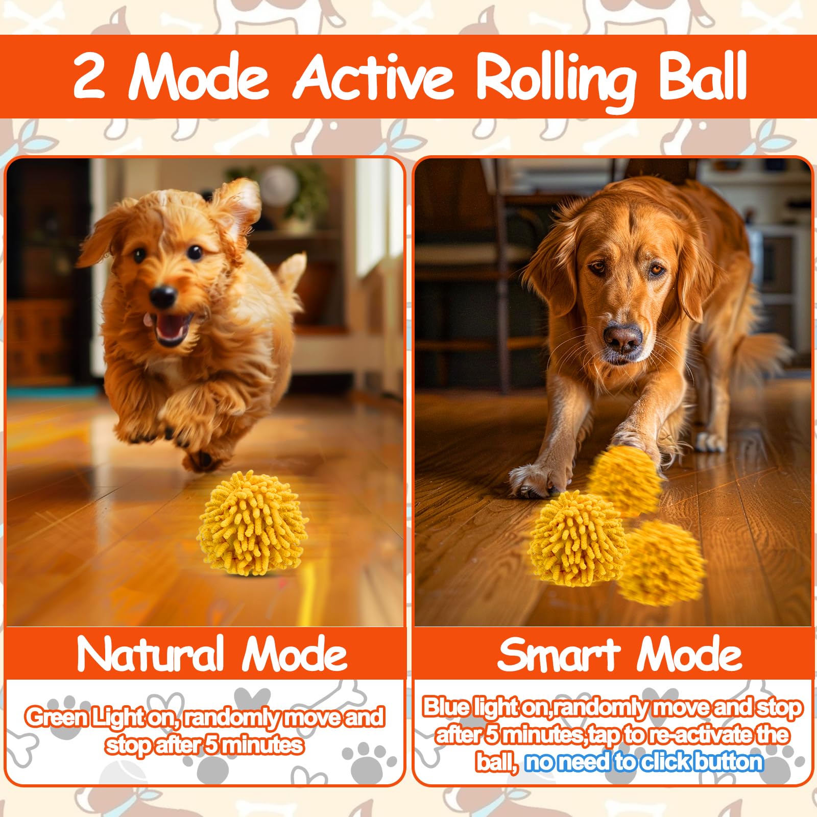 Interactive Dog Toys Ball, Self Rolling Dog Ball with Cover Anti-Chewer for Small/Medium/Large Puppy Pet Toys, Active Rolling Ba