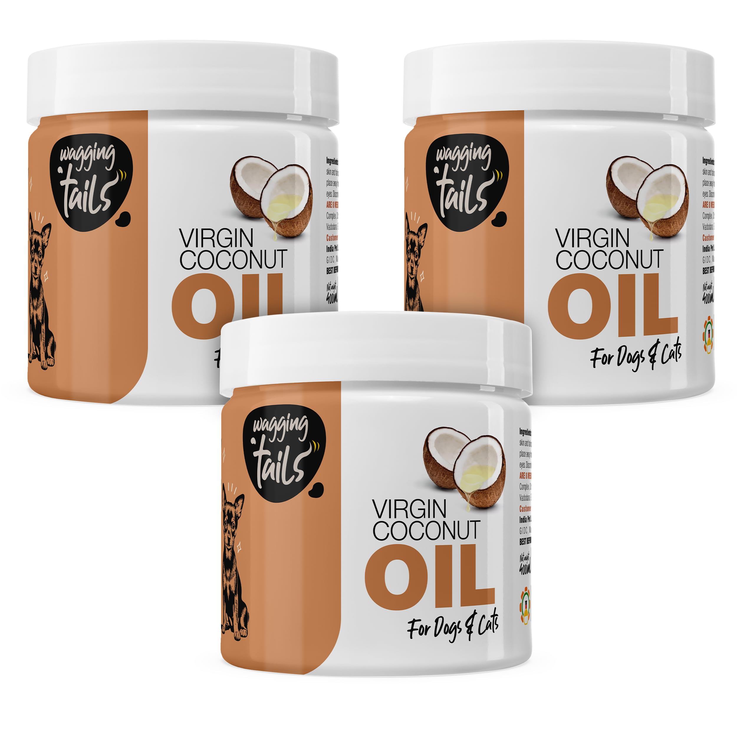 Wagging Tails Virgin Coconut Oil For Dogs, Cats & Pets - 400 Ml Each (Pack Of 3) | Natural, Edible Oil For Skin, Coat & Hair Car