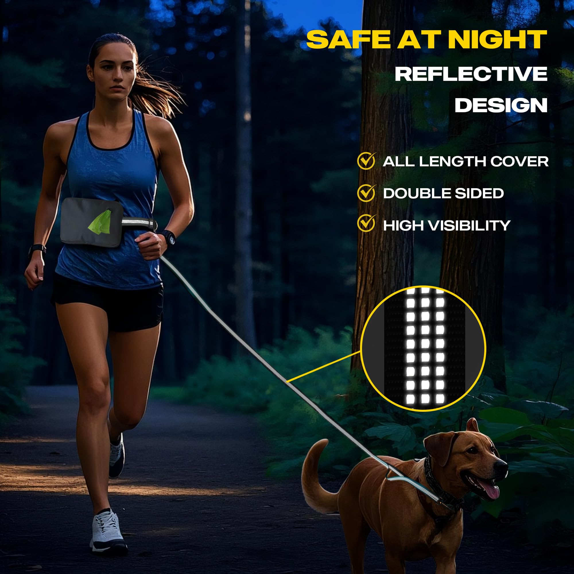 Fida 3-In-1 Hands Free Dog Leash With Zipper Pouch, Bungee & Reflective Straps - Adjustable 5-8Ft Crossbody/Waist Running Leash