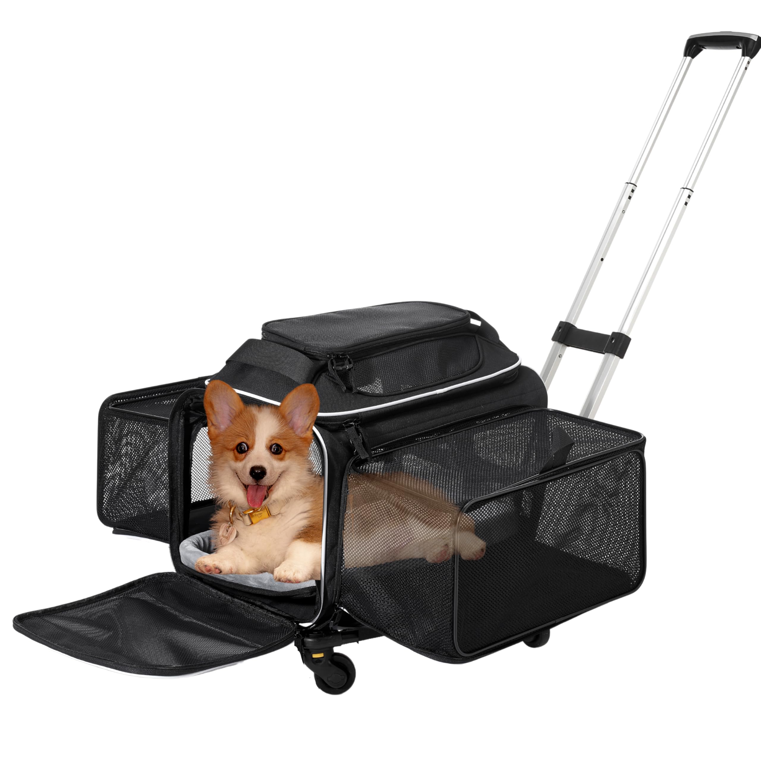 Cozy Cruiser Airline Approved Top-Expanding Pet Carrier on Wheels- Extra Spacious Soft Lined Carrier! 18x11x11 (Expandable Sides