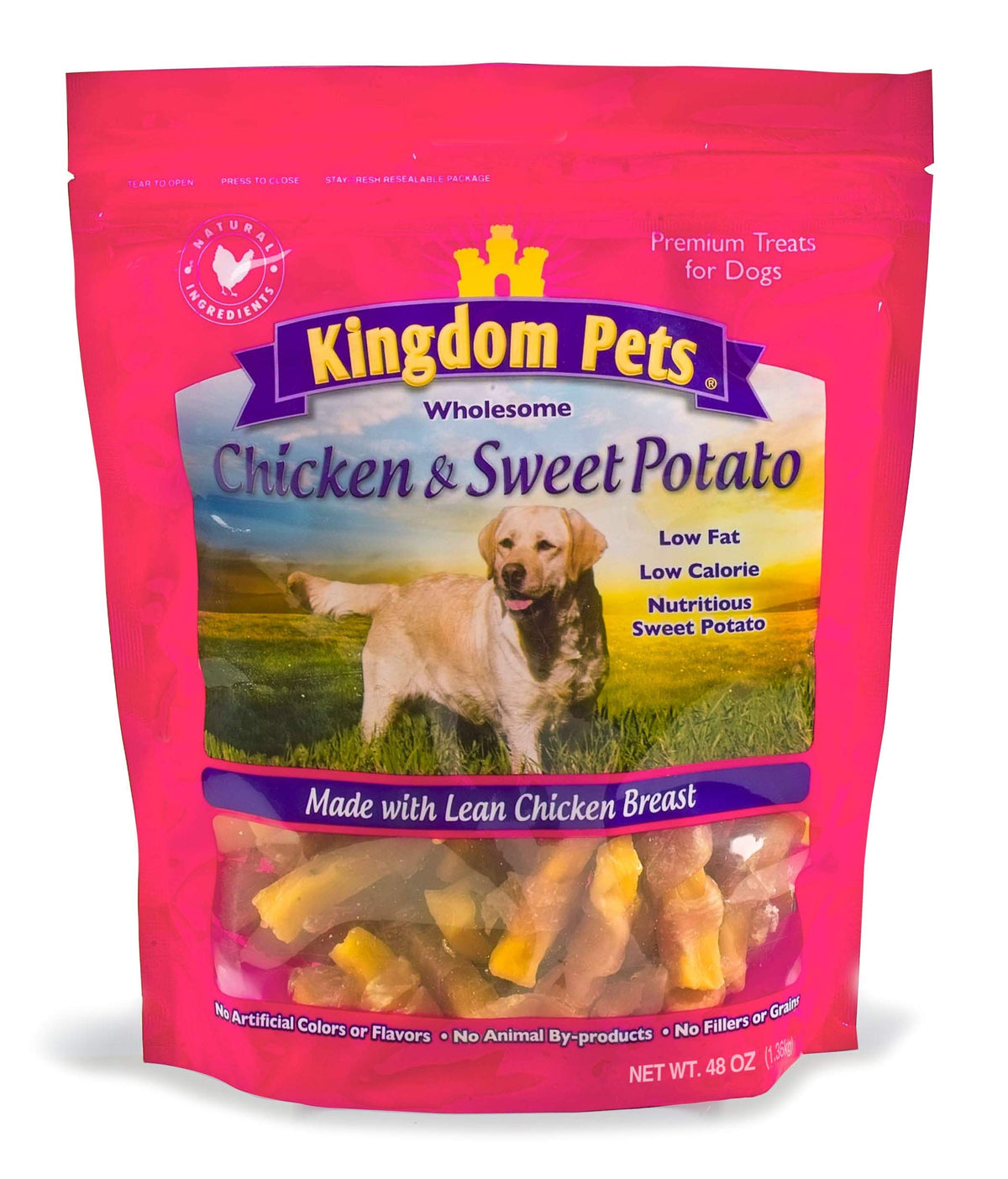 Kingdom Pets Filler Free Chicken Jerky & Sweet Potato Twists, Premium Treats For Dogs, 48-Ounce Bag