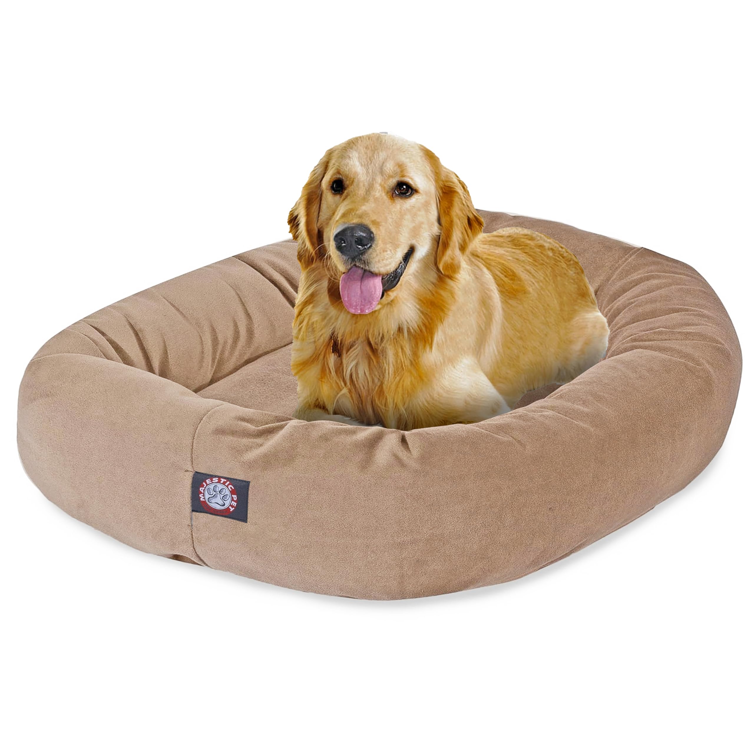 Majestic Pet 40 Inch Suede Calming Dog Bed Washable – Cozy Soft Round Dog Bed With Spine Support For Dogs To Rest Their Head - Fluffy Donut Dog Bed 40X29X9 (Inch) - Round Pet Bed Large – Stone
