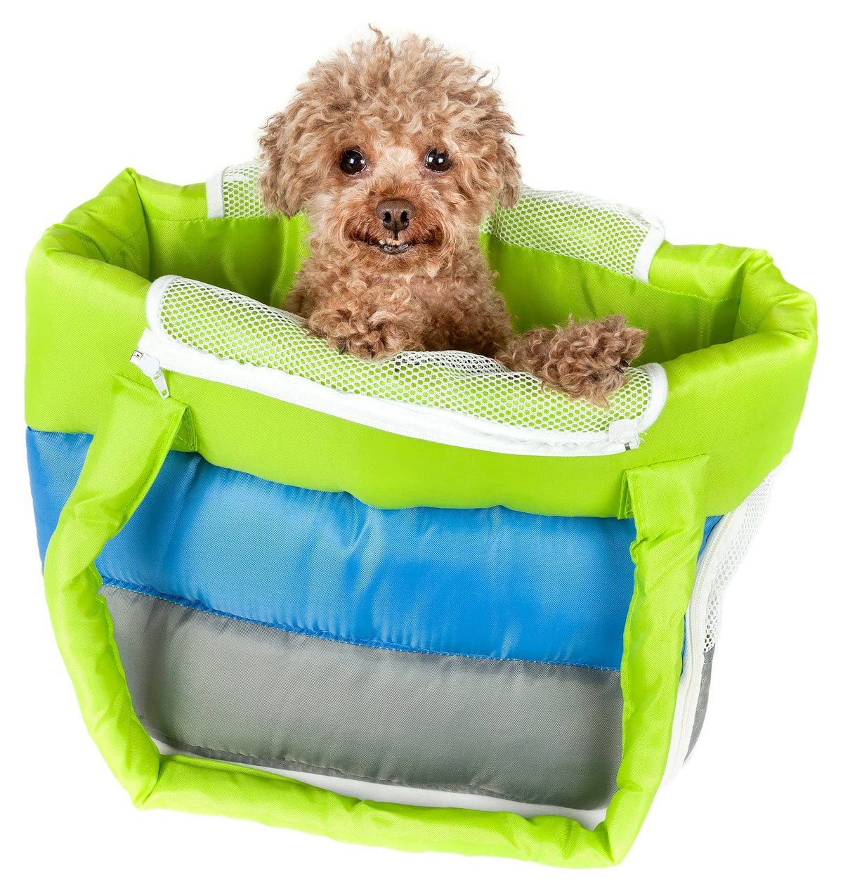 Pet Life Bubble-Poly Tri-Colored Insulated Fashion Pet Carrier - Designer Plush Dog Carrier Featuring Ventillated Mesh Zippers