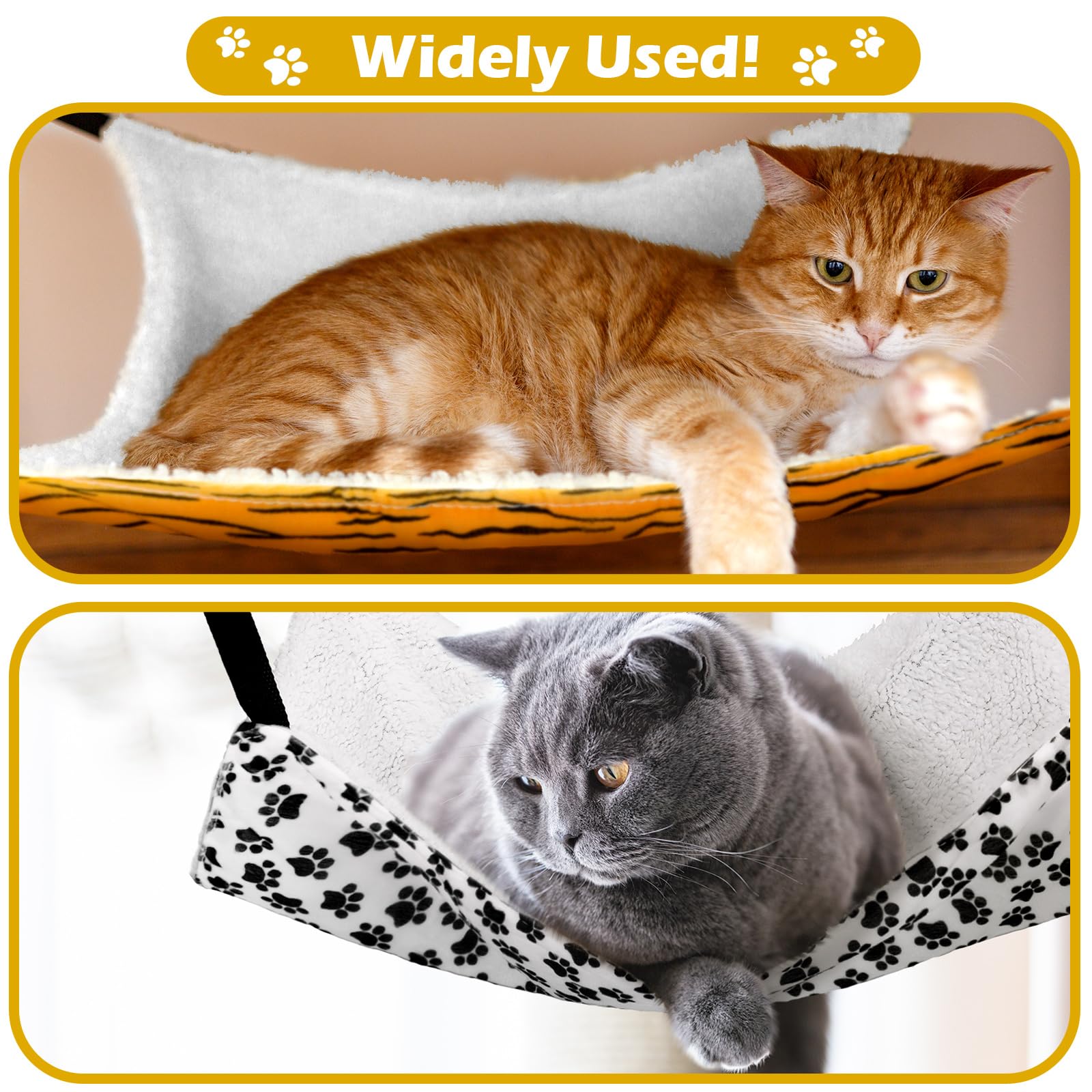 2 Pieces Reversible Cat Hanging Hammock Soft Breathable Pet Cage Hammock With Adjustable Straps And Metal Hooks Double-Sided Hanging Bed For Cats Small Dogs Rabbits (Zebra And Cat Paw Print, M)