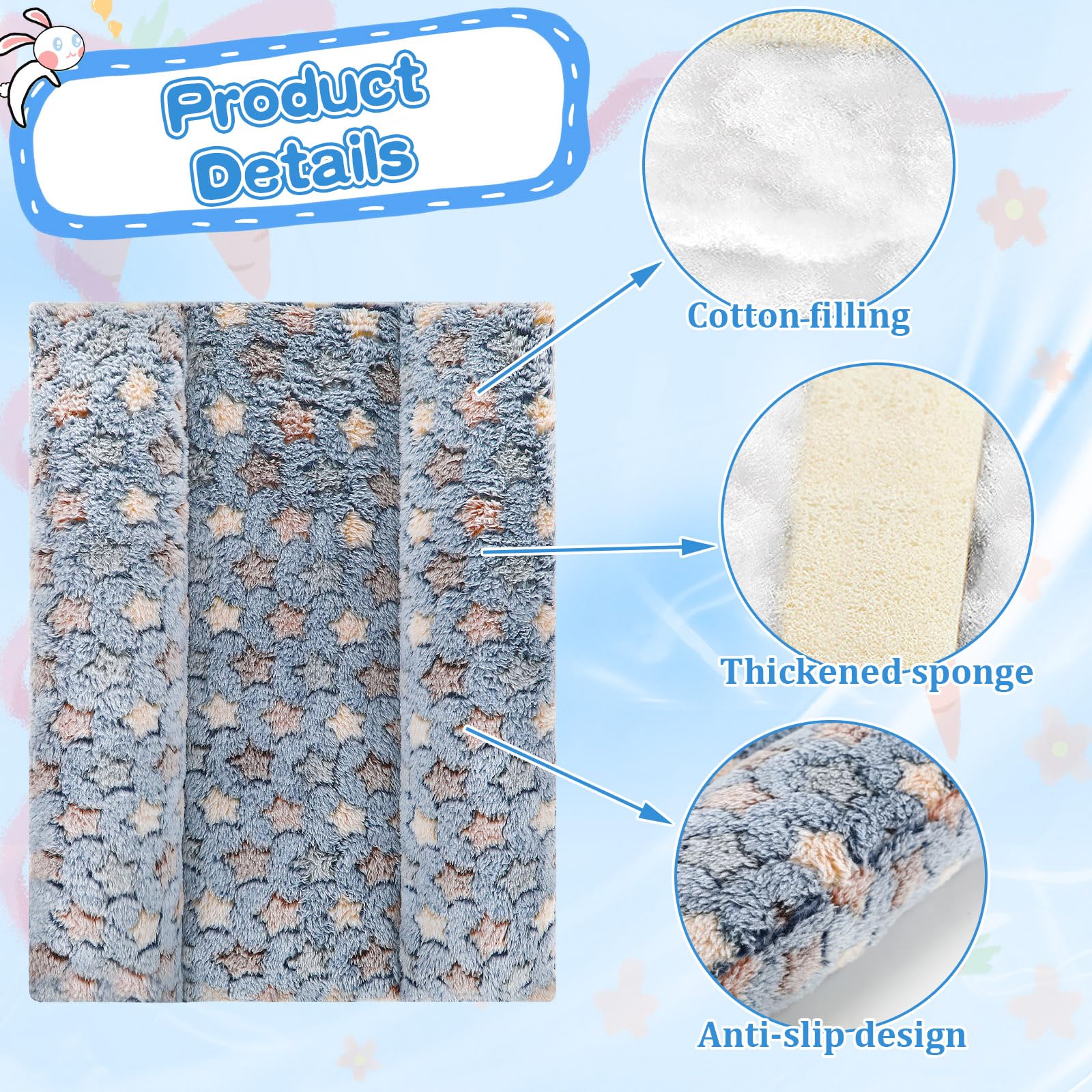 Petknows 15.7X14 Inch Rabbit Bed, Padded Concave Bed For Small Animals, Cuddle Cushion Plush Mat With Cotton Lounger Pillows For