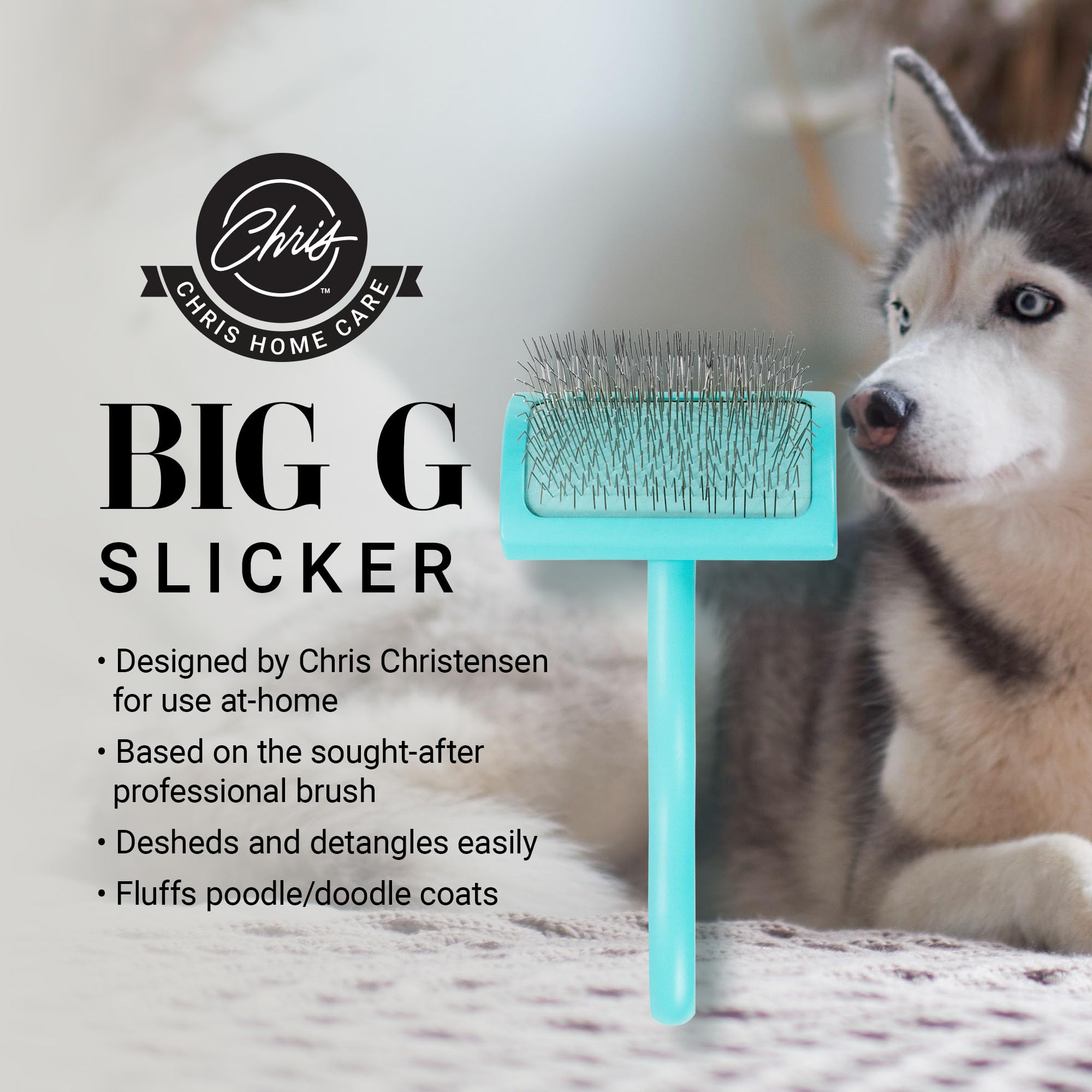 Chris Christensen Big G Dog Slicker Brush For Dogs (Goldendoodles, Labradoodles, Poodles), Groom Like A Professional, Fluff Detangle Style, Saves Time Energy, Teal, Medium