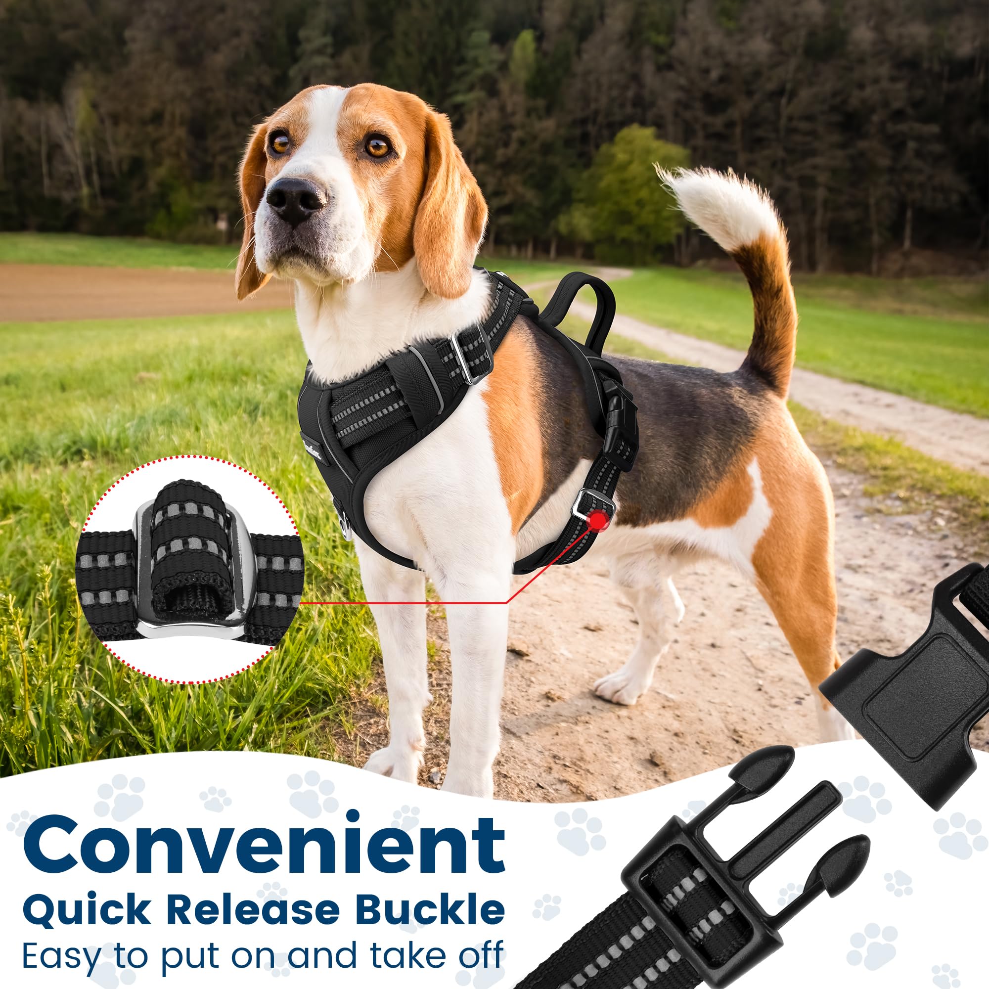 Funfox Dog Harness No Pull, Adjustable Pet Vest Harness, Super Soft Material With Vertical Handle Easy Control, Reflective Night