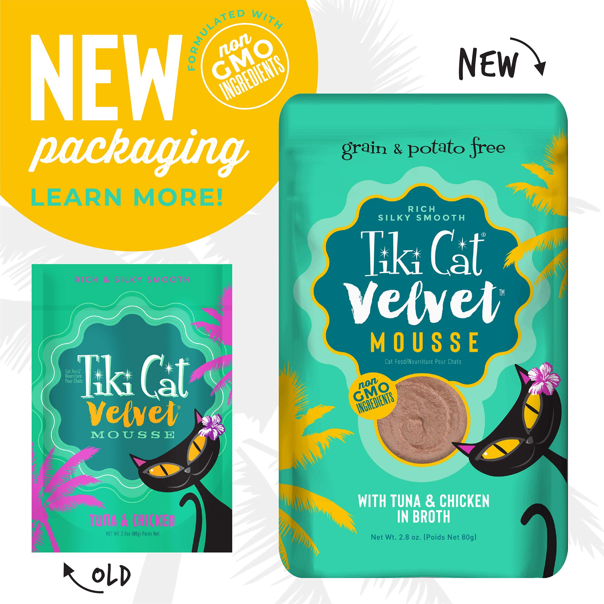 Tiki Pets Tiki Cat Velvet Mousse Grain-Free Wet Food with a Silky-Smooth Texture for Adult Cats & Kittens, 2.8oz, 12pk, Tuna & C