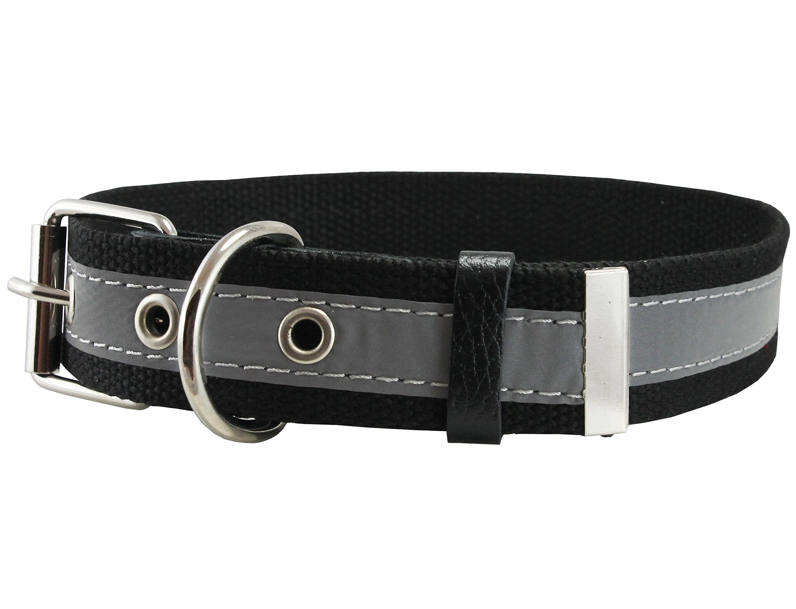 Cotton Web/Leather Reflective Dog Collar 20' Long 1' Wide Fits 14'-18' Neck, Amstaff