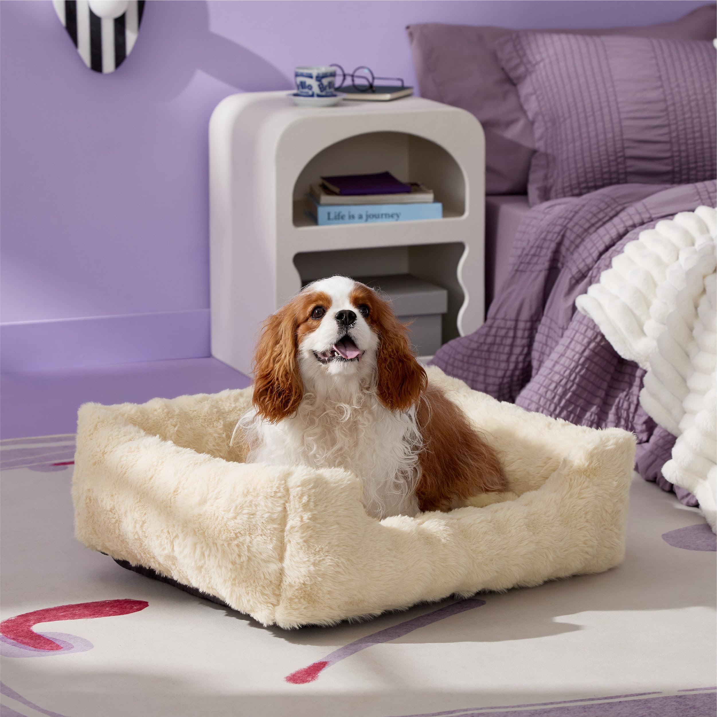 Lesure Fluffy Dog Beds for Medium Dogs - Rectangle Orthopedic Calming Pet Sofa,Plush Bubble Bolster Pet Bed with Removable Washa