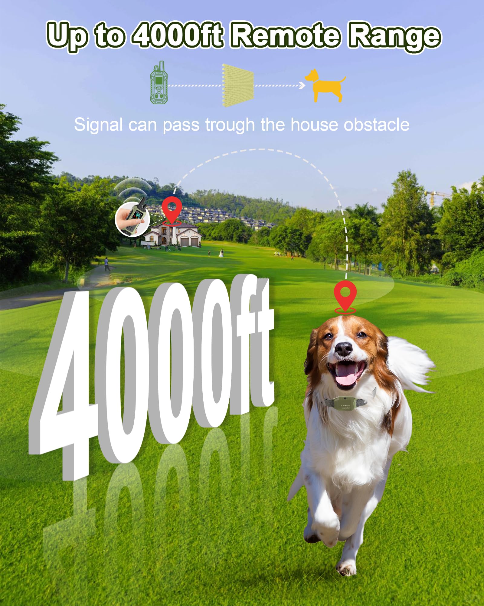 wagnation Dog Shock Collar, Remote Control, 4000FT Range, Beep & Vibration, IPX7 Waterproof, Rechargeable, Green, Model PC30