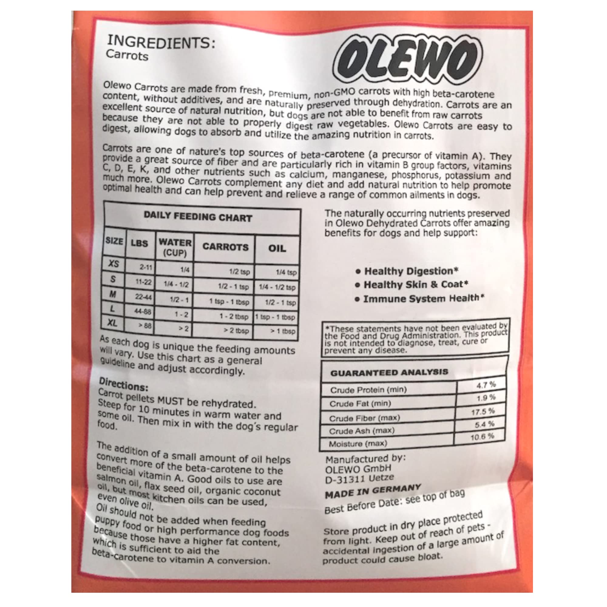 Olewo Original Carrots for Dogs - Fiber for Dogs Keep Poop Firm, Digestive Dog Food Topper, Skin & Coat Support, Dehydrated Whol