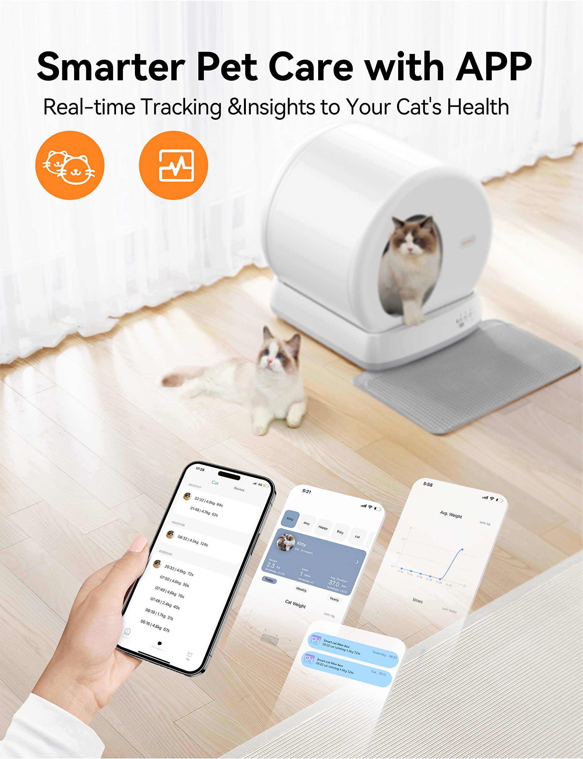 Meowant Self-Cleaning Cat Litter Box, Integrated Safety Protection Automatic Cat Litter Box For Multi Cats, Extra Large/Odor Removal/App Control Smart Cat Litter Box With Mat & Liner