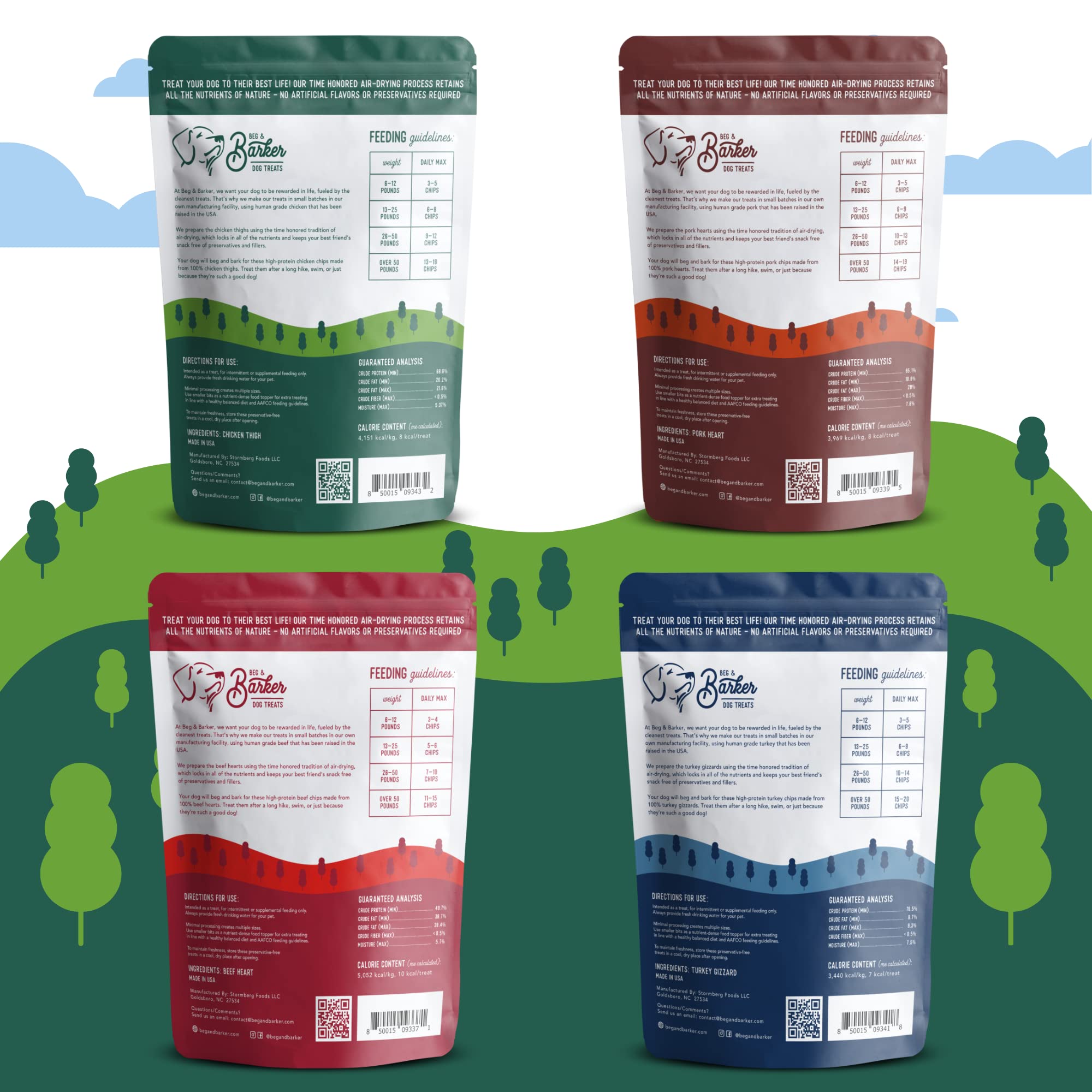 Beg & Barker Jerky Chips for Dogs Variety (3.5oz, Pack of 4) - Single Ingredient Dog Treats Made for Small and Large Dogs Protei