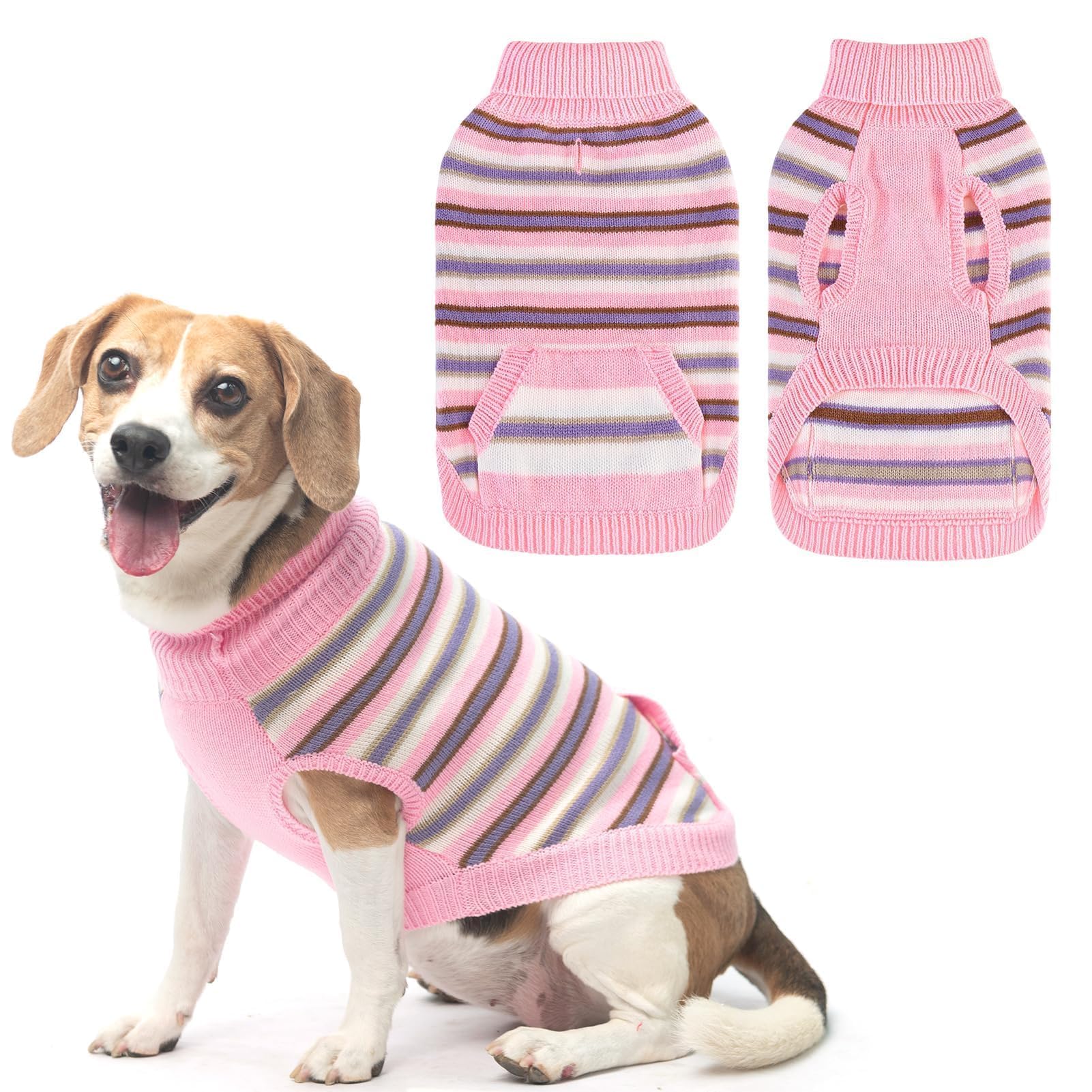 Bingpet Turtleneck Dog Sweater For Small Medium Large Dogs Boy Or Girl,Warm Knitted Pullover Pet Sweaters,Colorful Striped Puppy