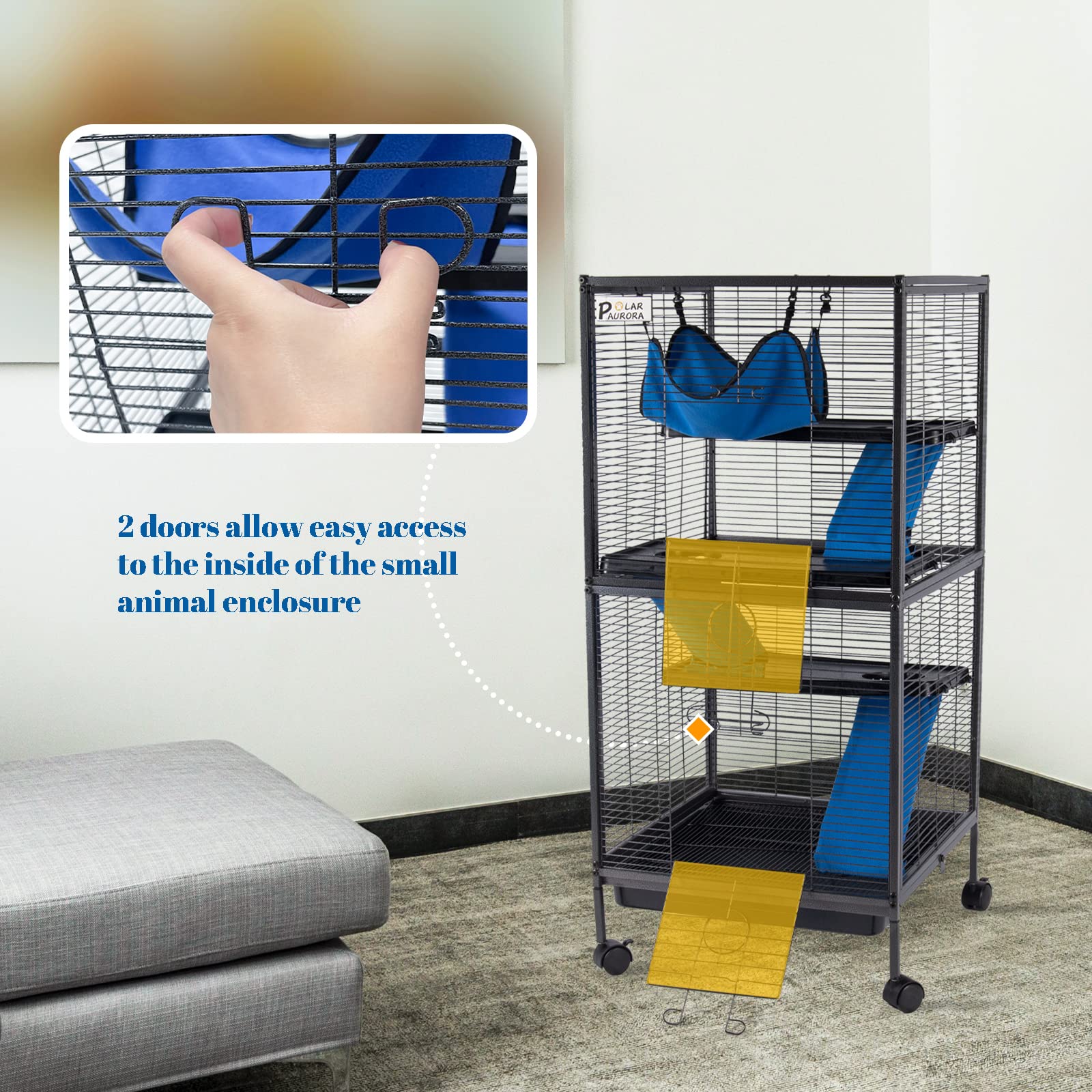 4 Tier Steel Deluxe Small Animal Pet Cage Kit For Guinea Pig Ferret Little Rabbit With Wheels Brakes Hammock 4 Platforms Removable Tray And Ladder With Flannel