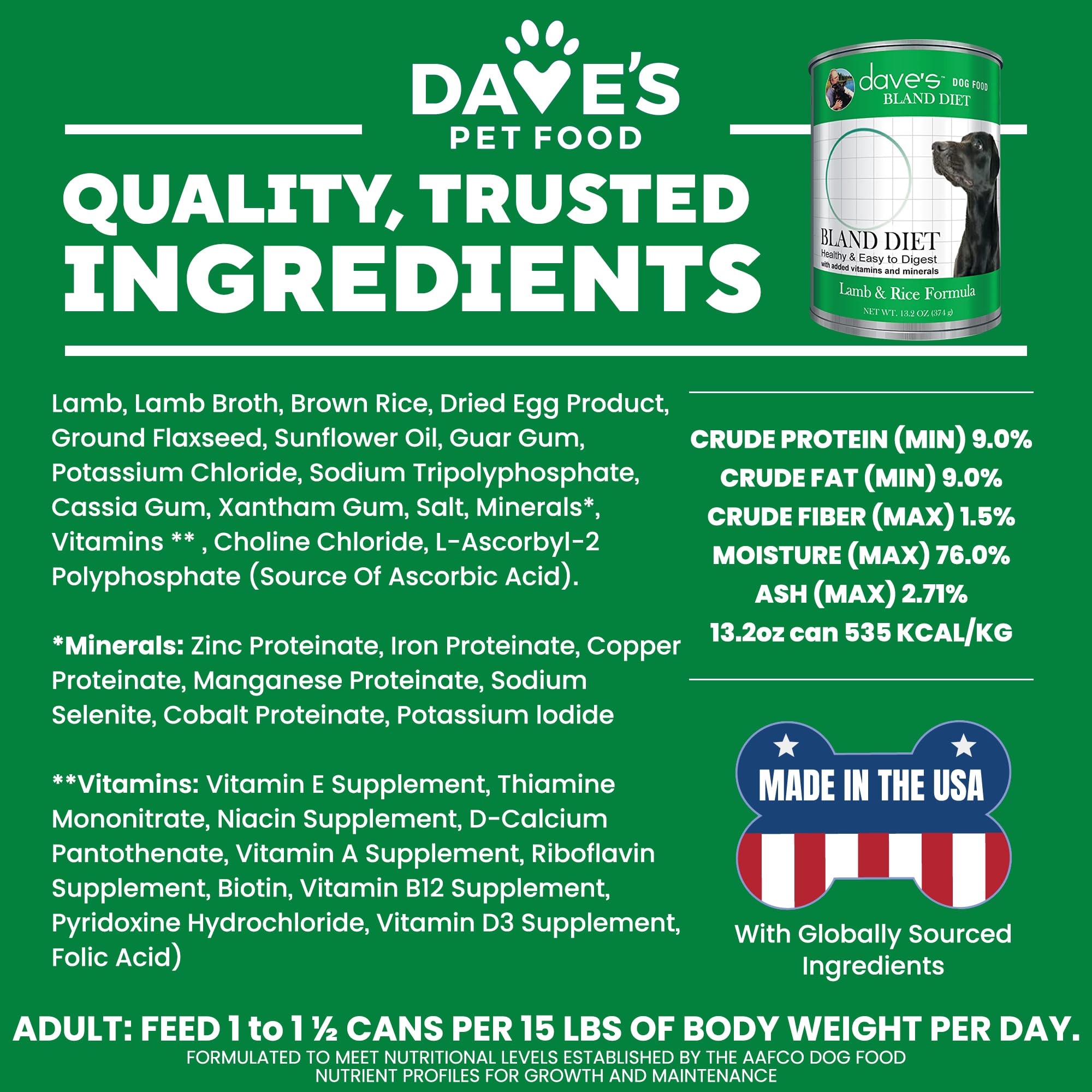 Daves Pet Food Bland Dog Food (Lamb & Rice), Canned Wet Dog Food for Sensitive Stomachs, Gluten-Free, Digestive Care, 13.2 oz (