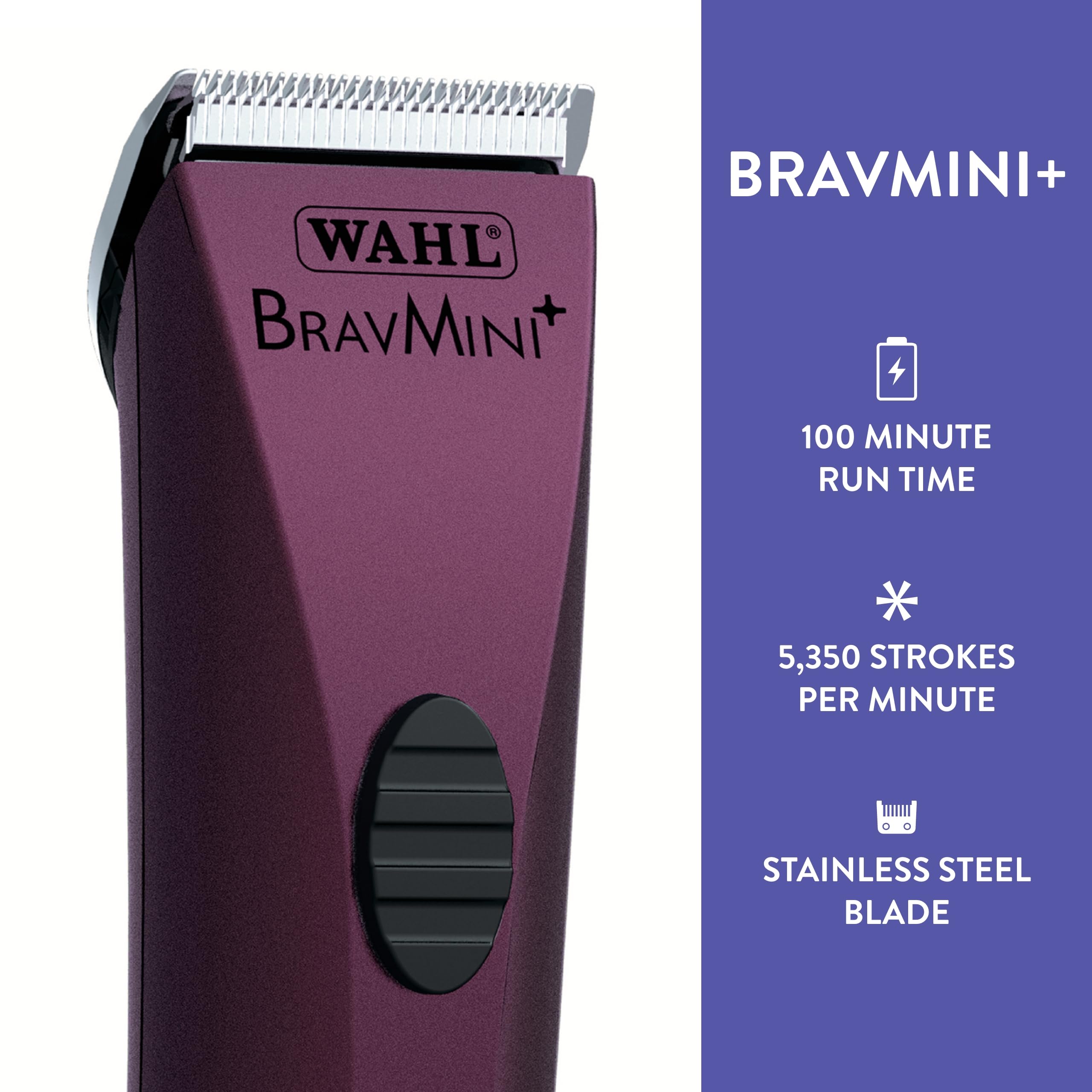 Wahl Professional Bravmini+ Cordless Trimmer Kit for Pets - Purple, Mini Size, Ideal for Dogs, Cats, & Horses