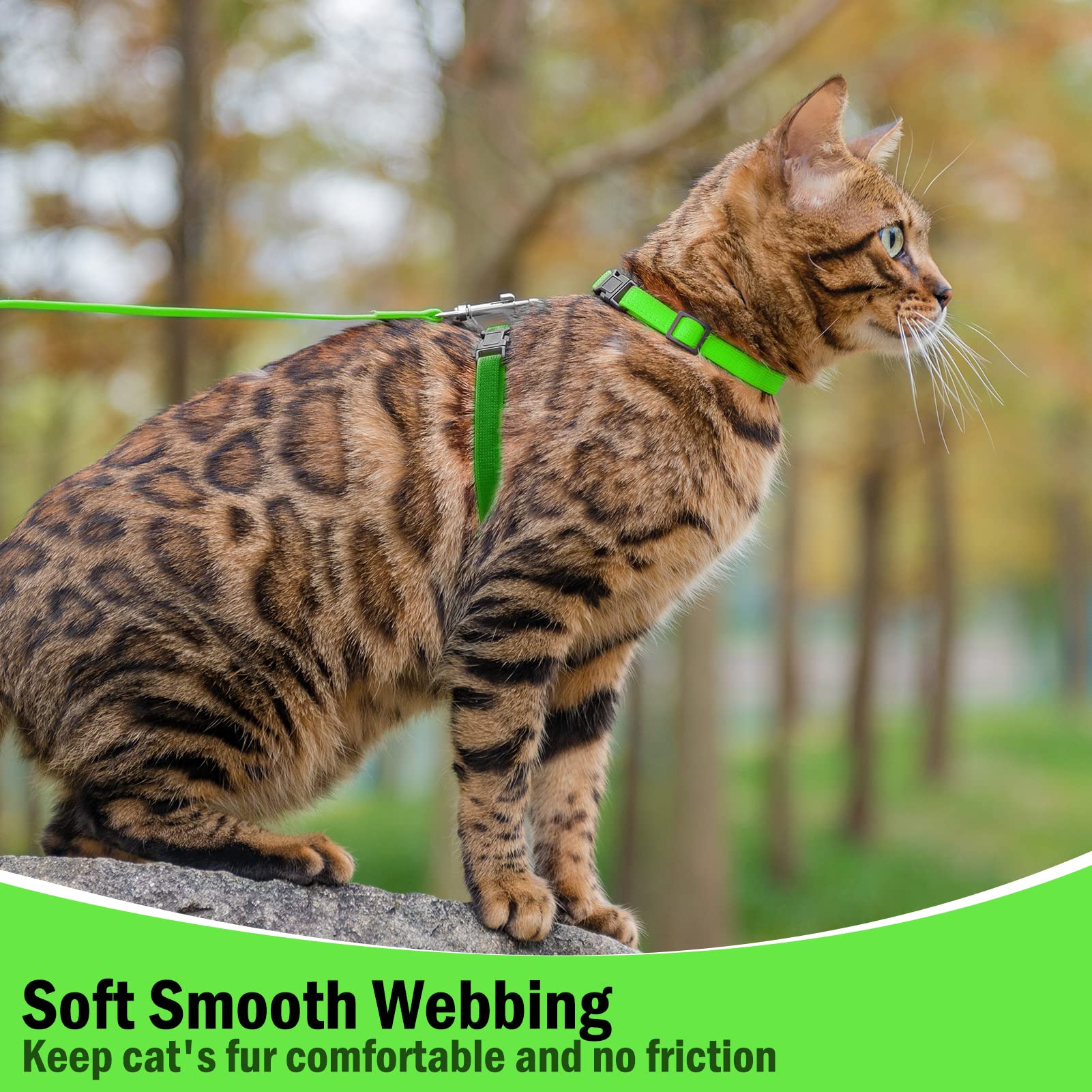 Pupteck Adjustable Cat Harness And Leash Set Escape Proof Kitten Strap Collar For Walking Travel, Green