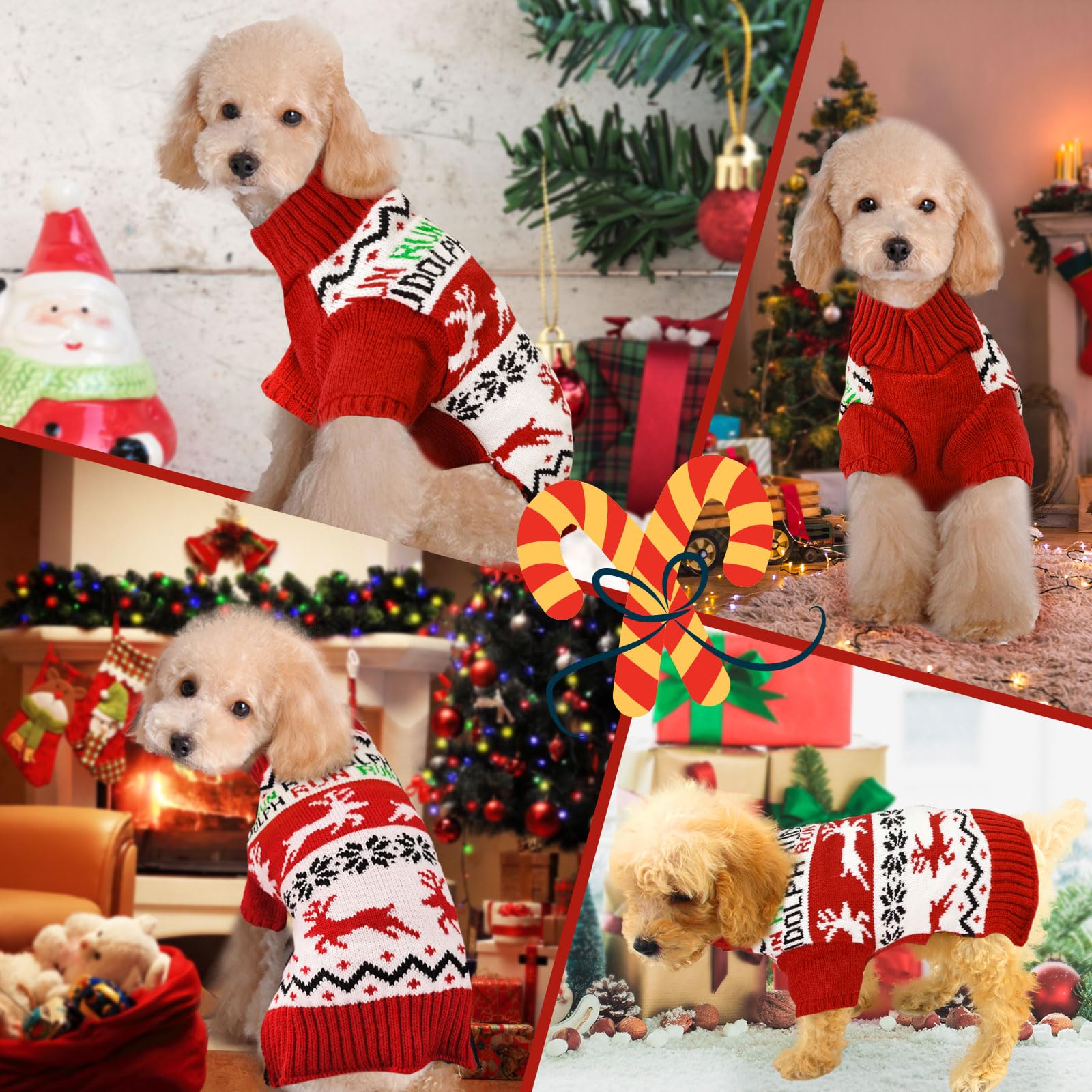 Axiijgl Dog Christmas Sweater Reindeer Christmas Clothes For Dogs With Leash Hole Cat Sweaters For Cats Only French Bulldog Chih