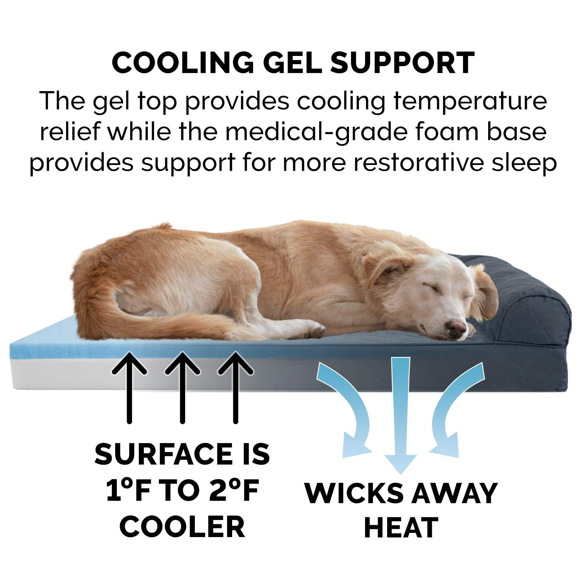 Furhaven Cooling Gel Dog Bed for Large Dogs w/ Removable Bolsters & Washable Cover, For Dogs Up to 95 lbs - Quilted Sofa - Iron