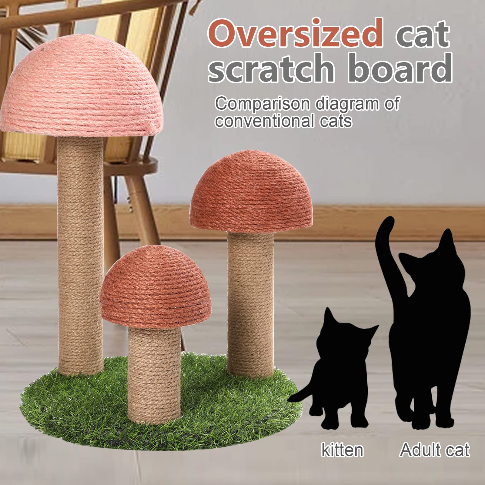 Powerking Cat Scratching Post, Mushroom Claw Scratching Post For Cat, Natural Sisal Cat Scratchers With 3 Mushroom Pole, Cat Interactive Toys