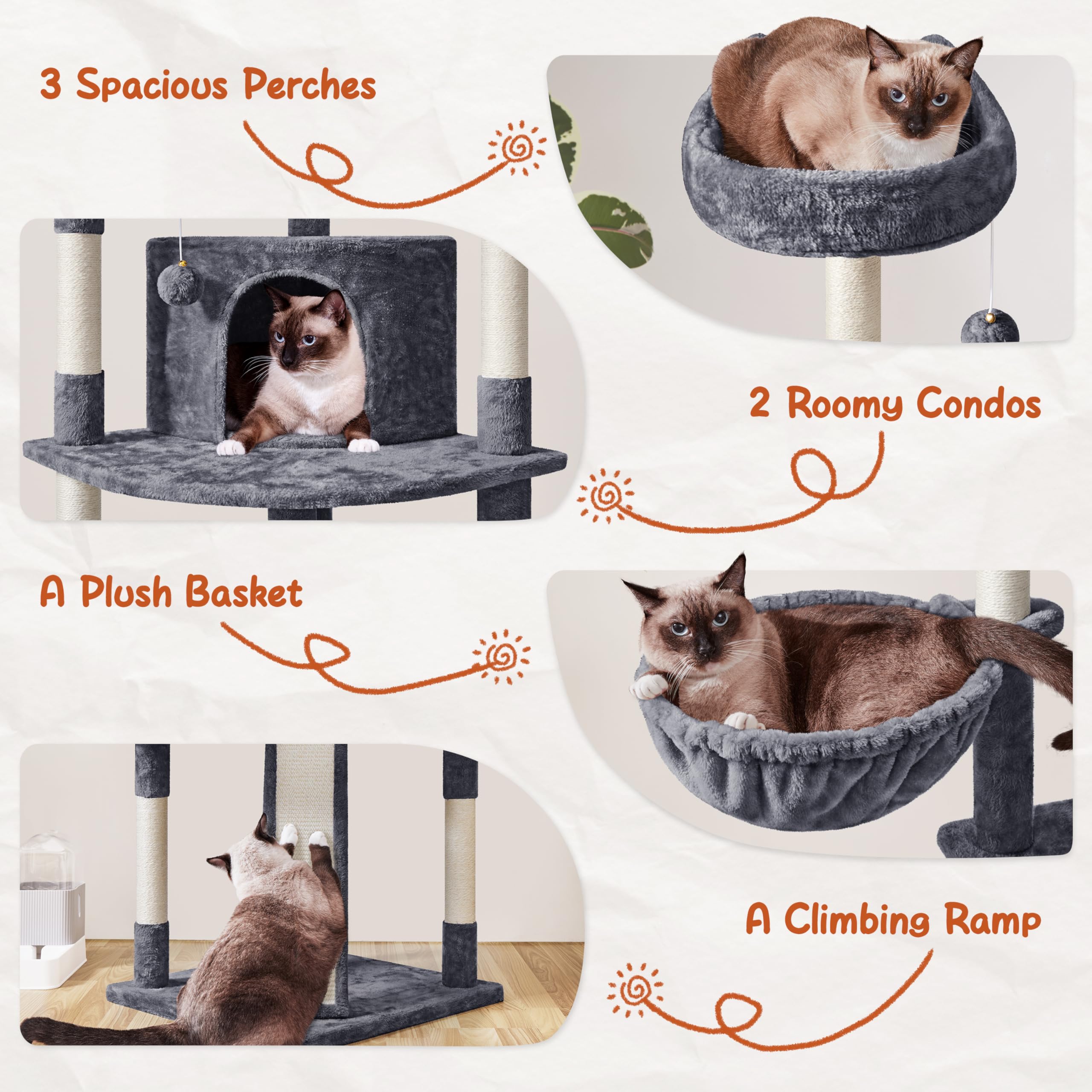 Yaheetech 76''H Large Cat Tree, Multilevel Cat House Plush Cat Tower With 2 Condos & 8 Scratching Posts For Kittens, Dark Gray