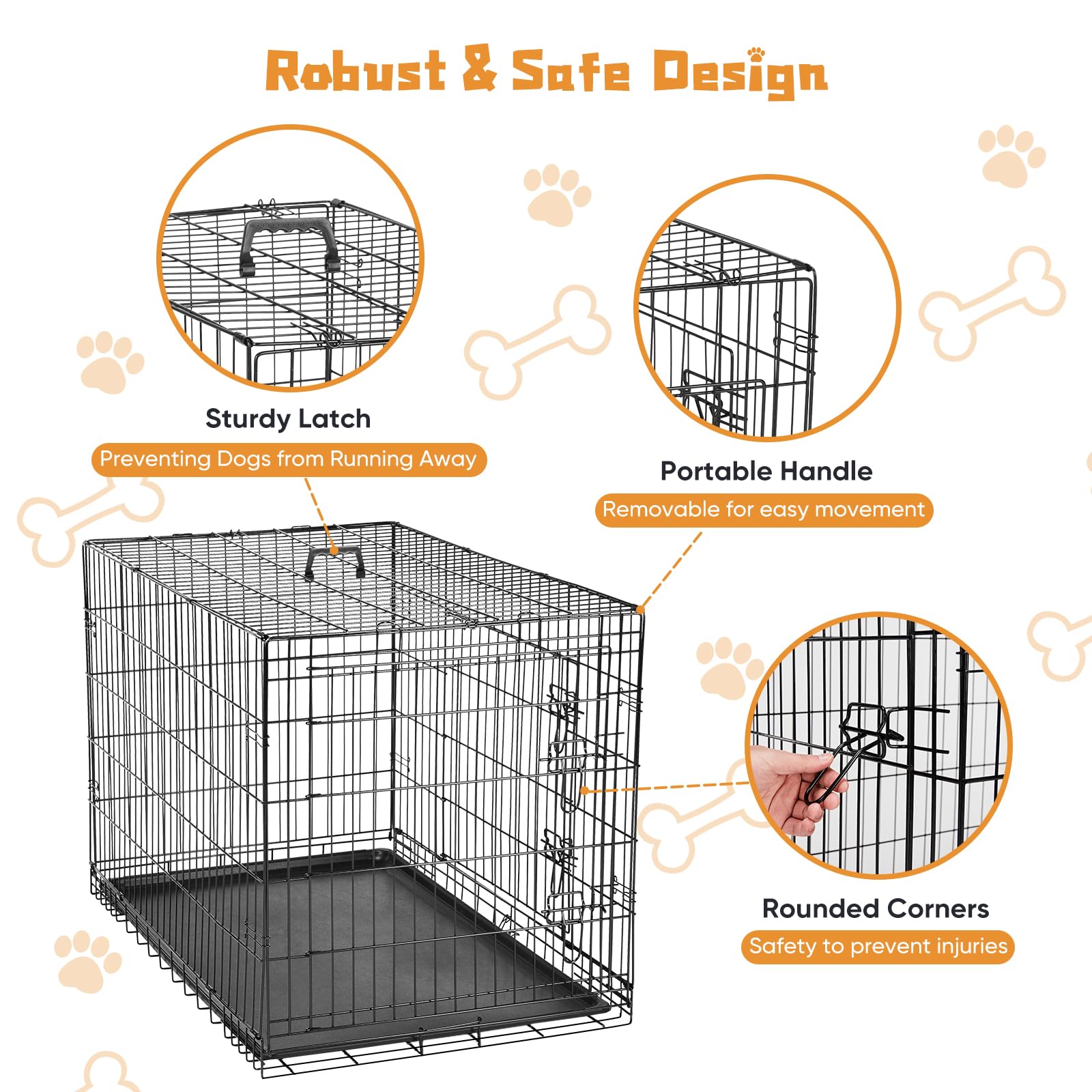 Dumos Dog Crate, 48 Inch Extra Large Double Door Dog Cage With Divider Panel And Plastic Leak-Proof Pan Tray, Folding Metal Wire